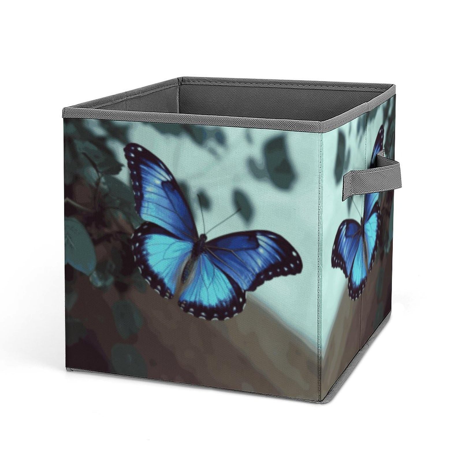 Foldable Blue Butterfly Storage Cubes with Handles - Closet Organizer Bins for Cabinet, Shelf & Wardrobe - Perfect for Bedroom, Kids Room & Laundry Organization