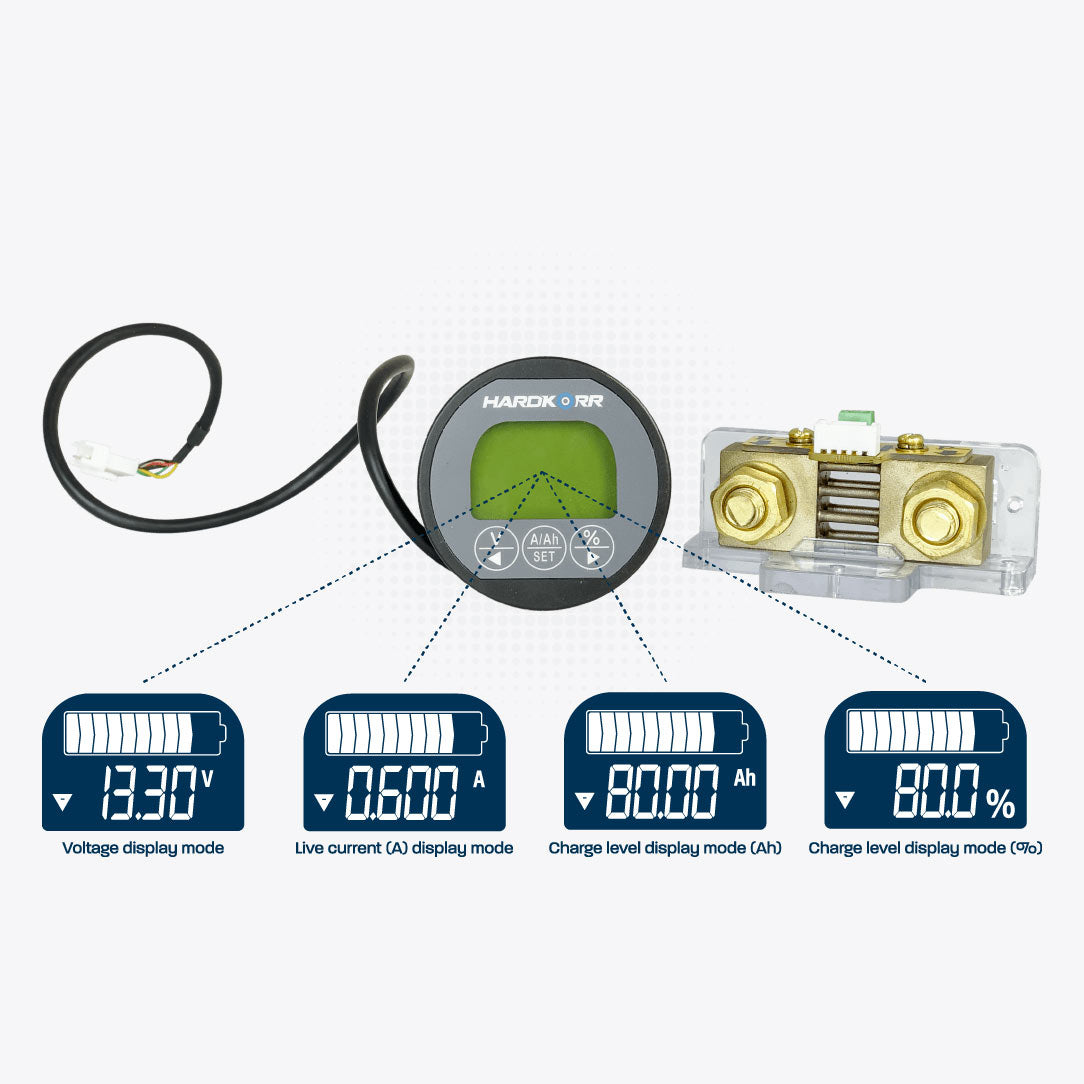 High Precision Remote Battery Monitor 100V/500A with Shunt - Ideal for Solar Power Systems, RVs, Boats & Off-Grid Applications