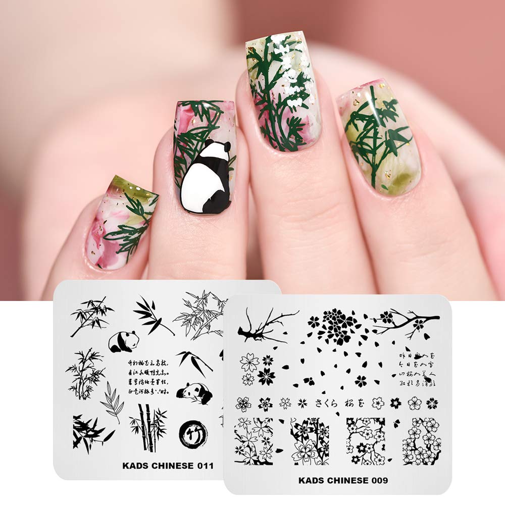KAD Nail Stamping Plates Set - 8pcs Chinese Style Nail Art Templates for DIY Manicure | Perfect for Home Salon, Bridal Nails & Holiday Nail Designs