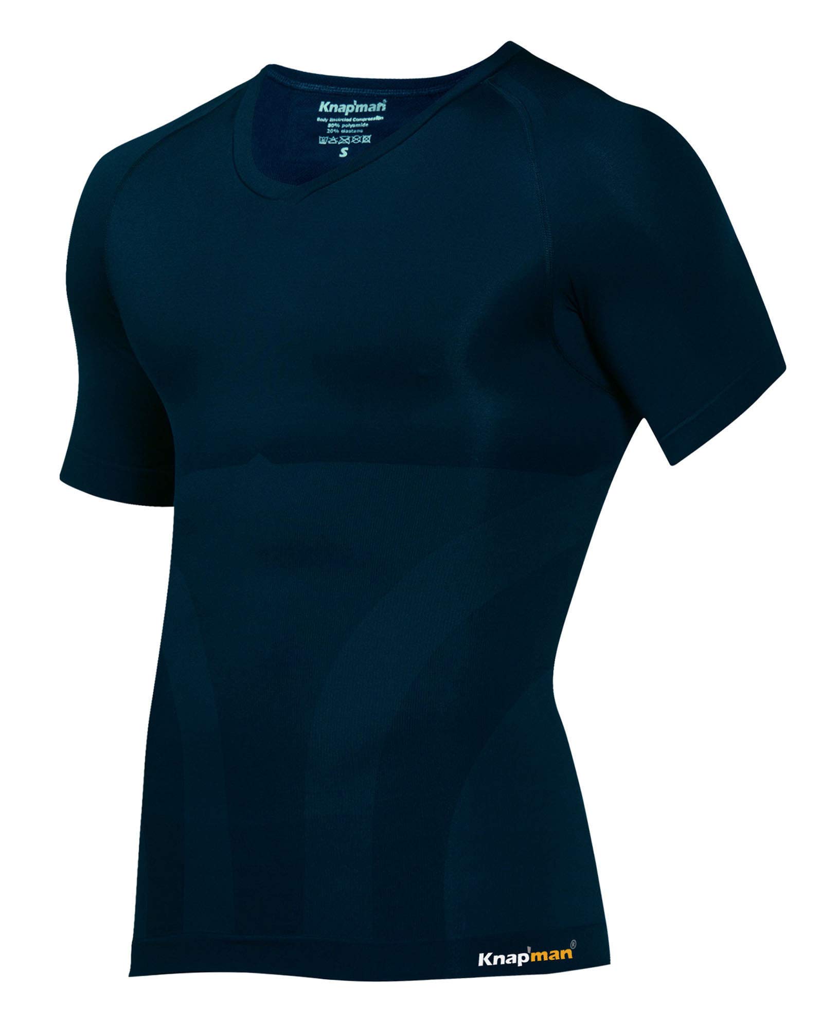 Knapman Men's V-Neck Compression Shirt - Moisture Wicking Workout Top for Gym & Running - Navy Blue Athletic Performance Shirt