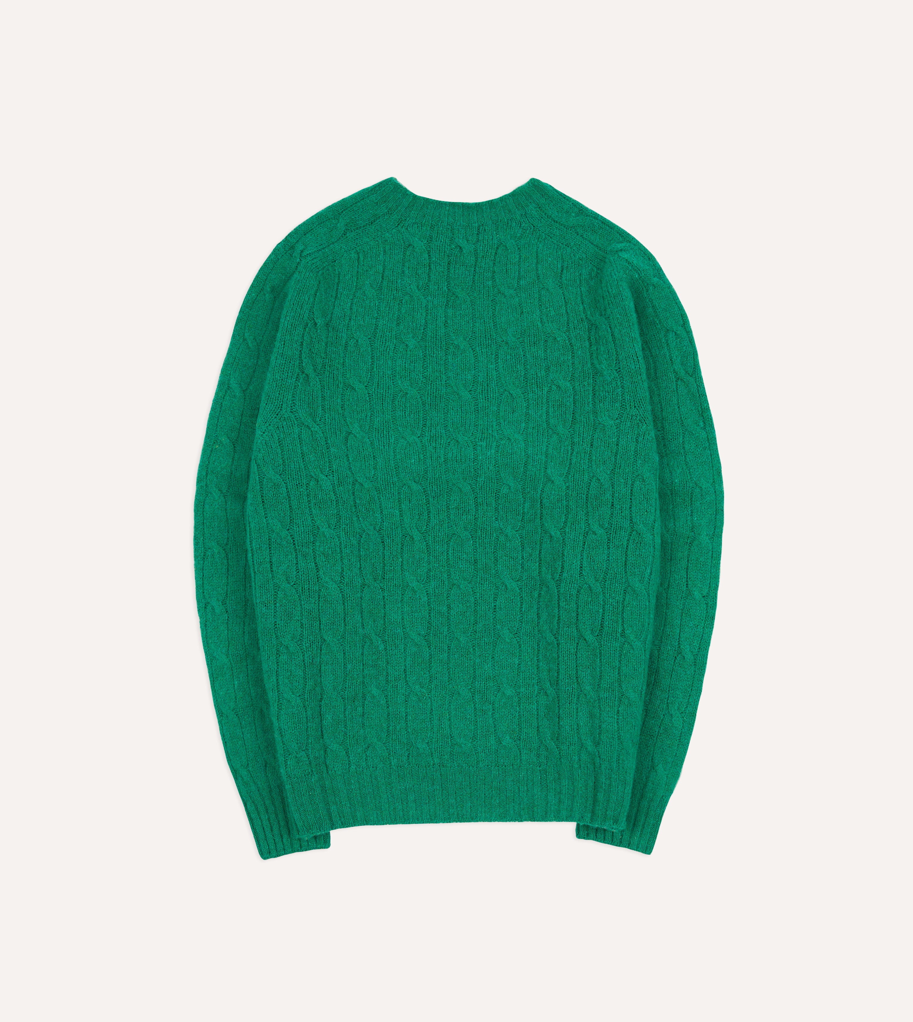 Green Brushed Shetland Cable Knit Crew Neck Sweater | Soft Wool Pullover for Women & Men | Perfect for Winter, Fall & Casual Outfits