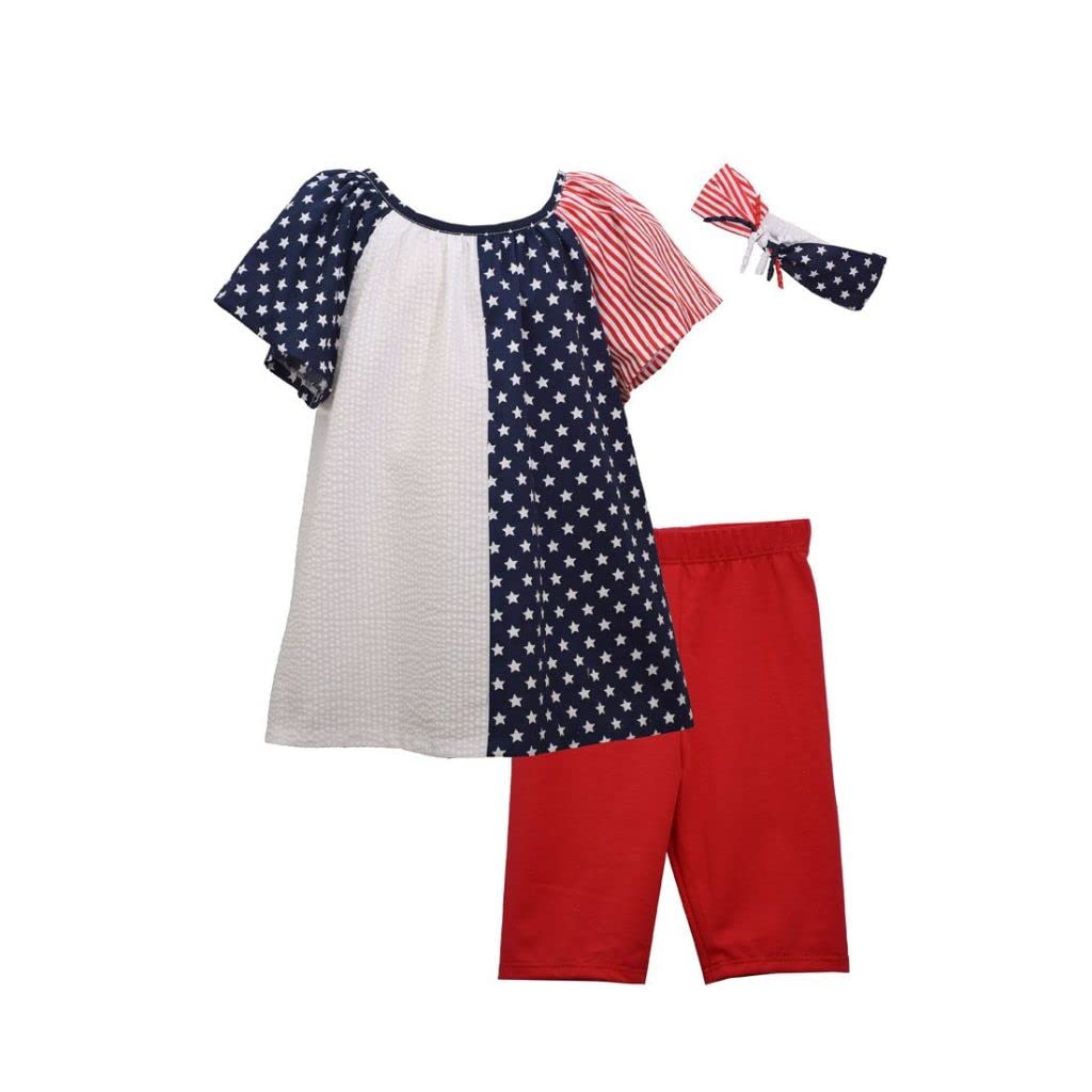 Bonnie Jean Girls' 4th of July Shorts Set - Patriotic Outfit for Independence Day Celebrations, BBQs & Summer Festivals