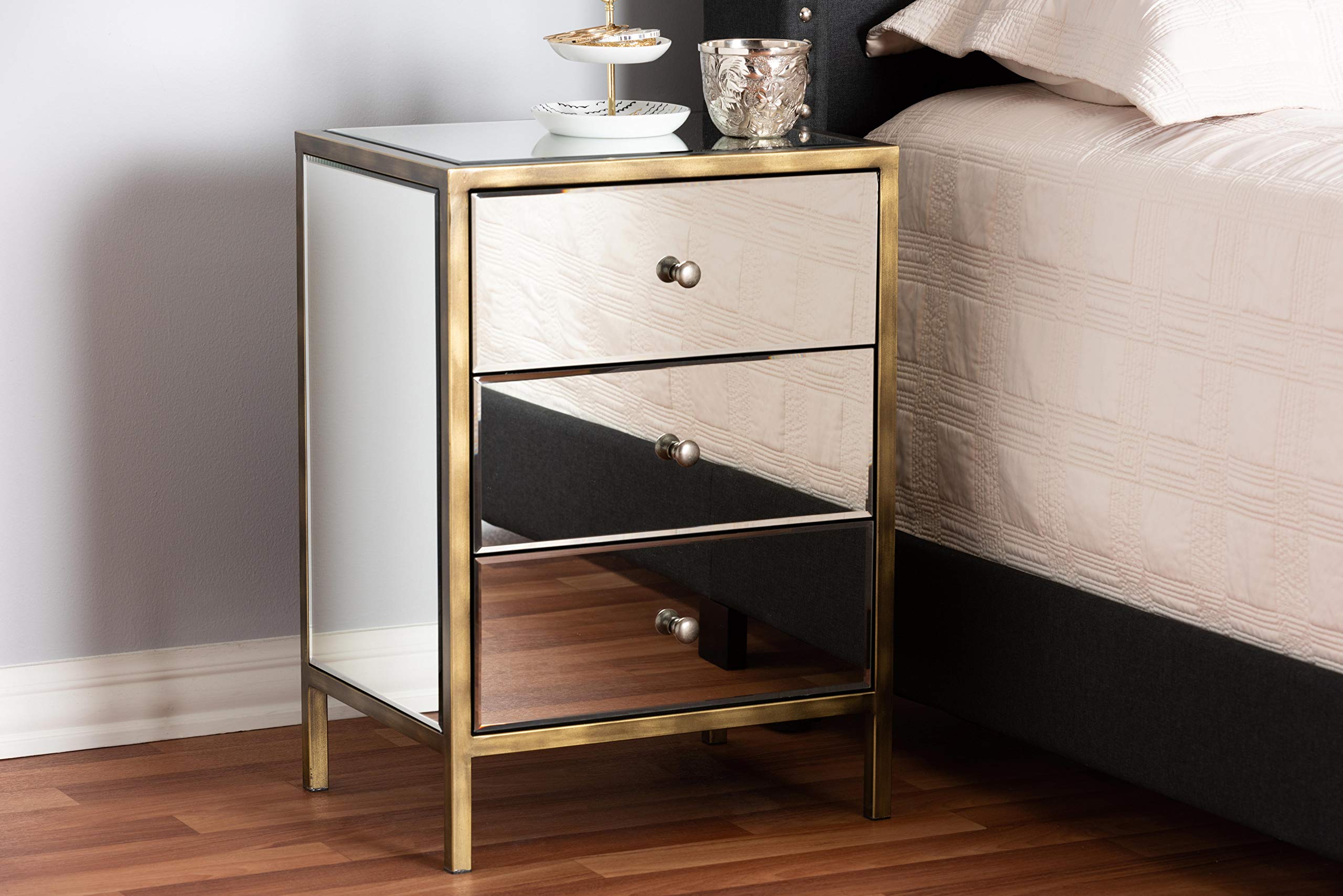 Baxton Studio Modern Nightstand with Drawer - Silver Finish Bedside Table for Bedroom, Living Room & Guest Room Furniture