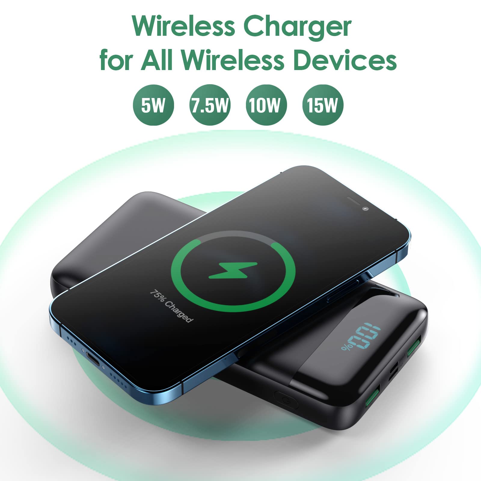 30,800mAh Wireless Portable Charger with 15W Wireless & 25W PD QC4.0 Fast Charging | Smart LCD Display USB-C Power Bank | 4 Output External Battery Pack for iPhone 16/15/14/13, Samsung Galaxy | Perfect for Travel, Camping, and Emergency Power Backup