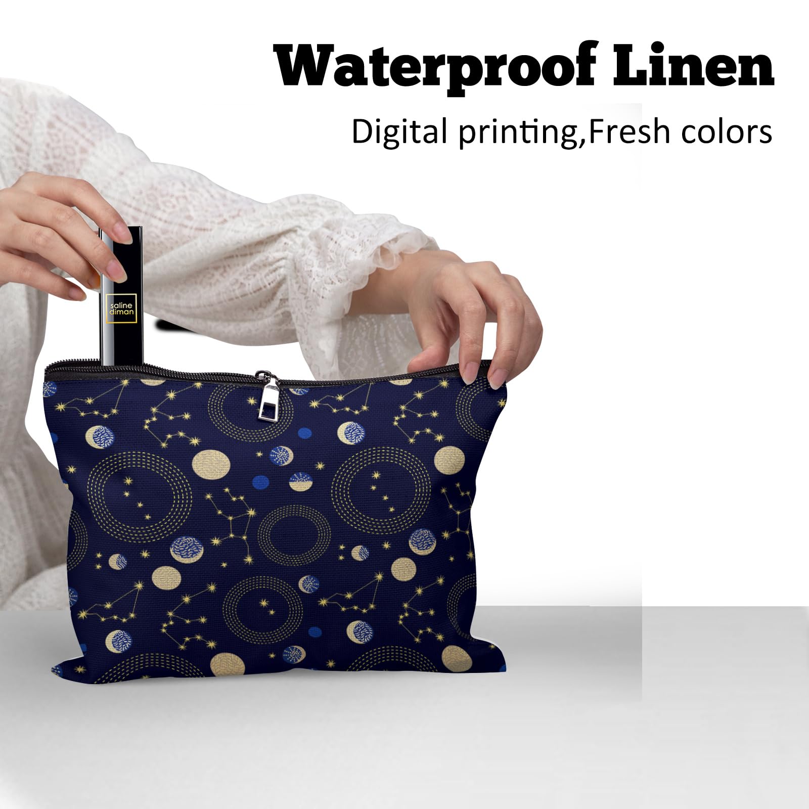 Retro Zodiac Sky Makeup Bag Large Cosmetic Organizer for Women - 10x8 Inch Travel Toiletry Bag with Zipper for Jewelry & Skincare Essentials | Perfect for Travel, Gym & Daily Use