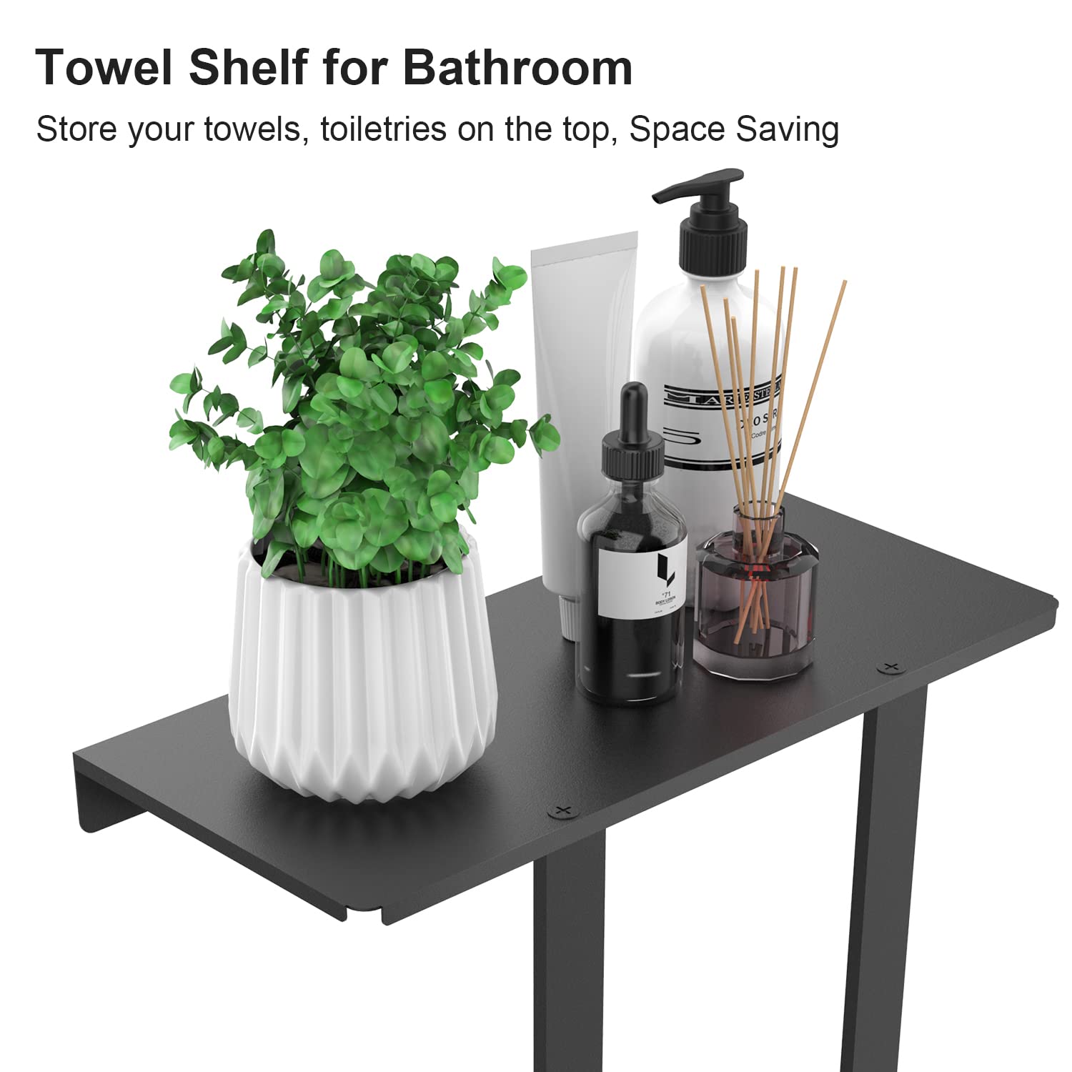 Premium Black Wall-Mounted Towel Rack with Shelf & 3 Hooks - Space-Saving Bathroom Storage Organizer for Rolled Towels, Robes & Accessories - Perfect for Small Bathrooms, Apartments & Spa-Style Decor