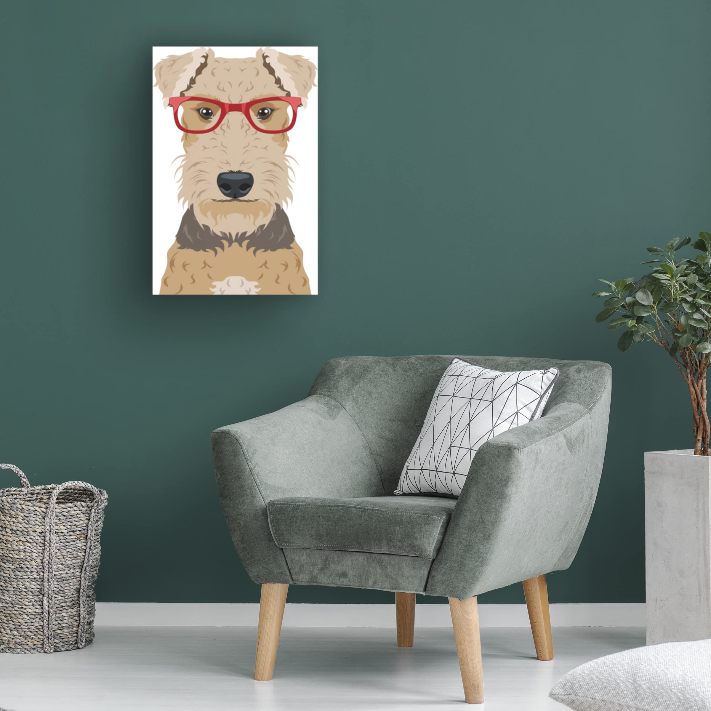 Trademark Fine Art 'Airedale Terrier Wearing Hipster Glasses' Canvas Wall Art Print - Funny Dog Portrait Decor for Living Room, Bedroom & Office