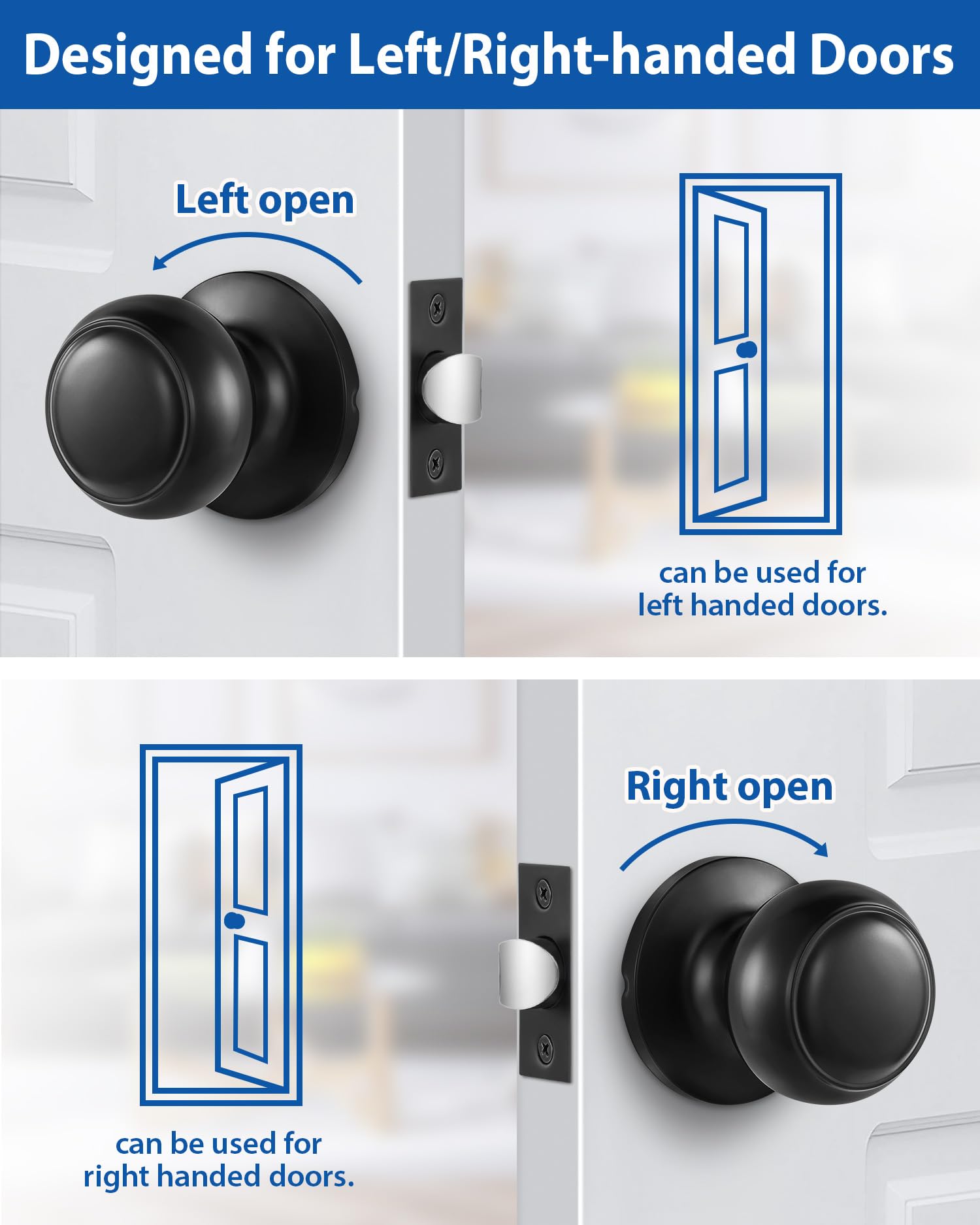 Matte Black Passage Door Knobs - Round Hall & Closet Handles with Keyless Lock - Perfect for Bedrooms, Hallways & Storage Spaces