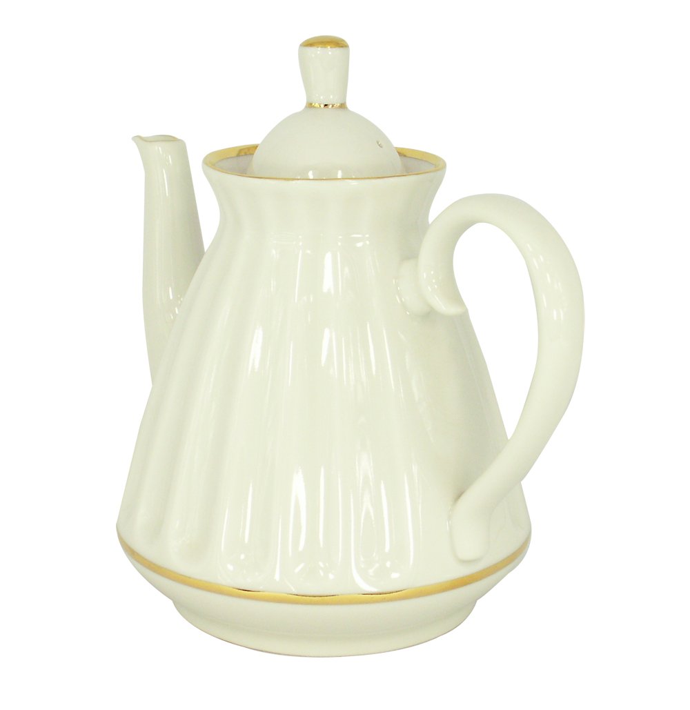 Lomonosov Porcelain Tea Set - 25 oz (750 ml) White Teapot with 5 Cups - Elegant Russian Tea Pot for Afternoon Tea, Gifts & Home Decor