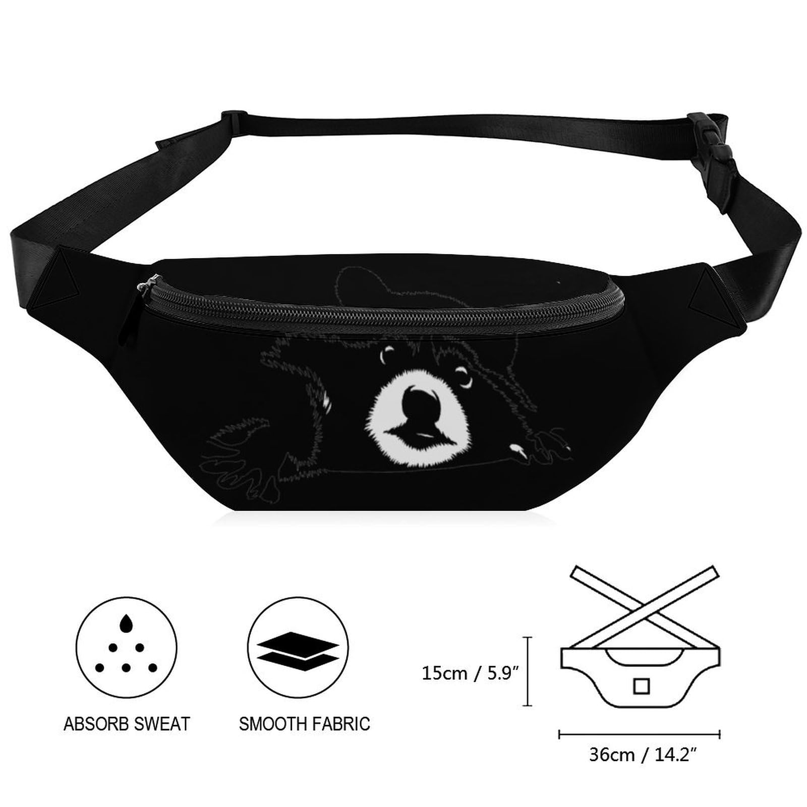 Black and White Raccoon Print Belt Bag - Adjustable Waist Pouch & Crossbody Bag for Women & Men - Perfect for Hiking, Travel, and Everyday Use