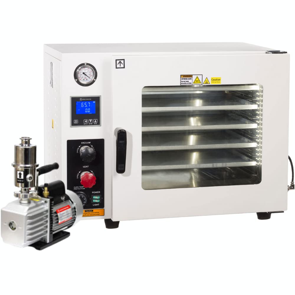 5-Sided 1.9 Cu Ft Stainless Steel Vacuum Oven with LED Light & Compact Pump - Perfect for Resin Curing, Food Dehydration, and Lab Experiments