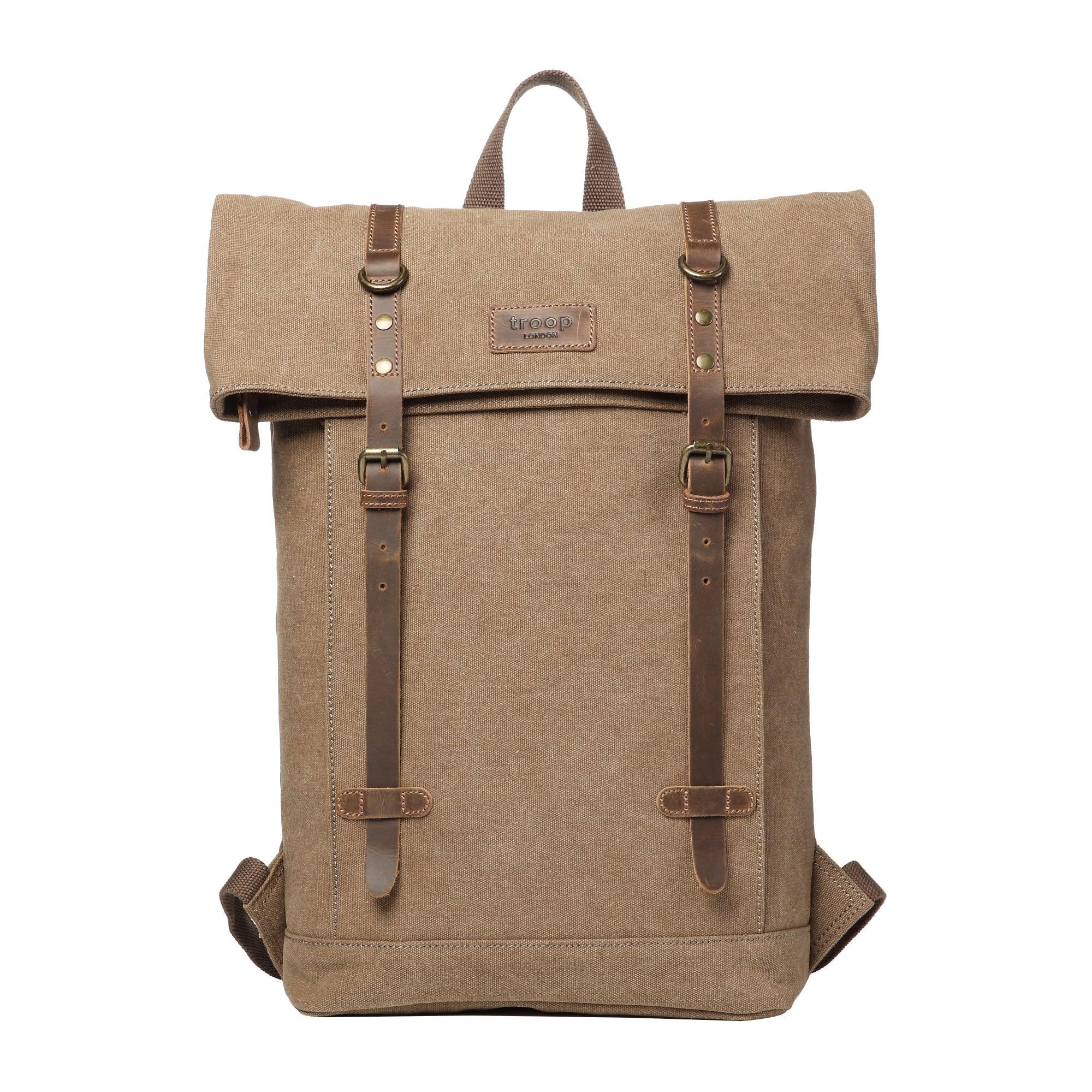 TRP0425 Troop London Heritage Canvas 15 Inch Laptop Backpack - Waterproof Smart Casual Daypack with Foldable Top for Work, School & Travel | Durable Business & College Backpack