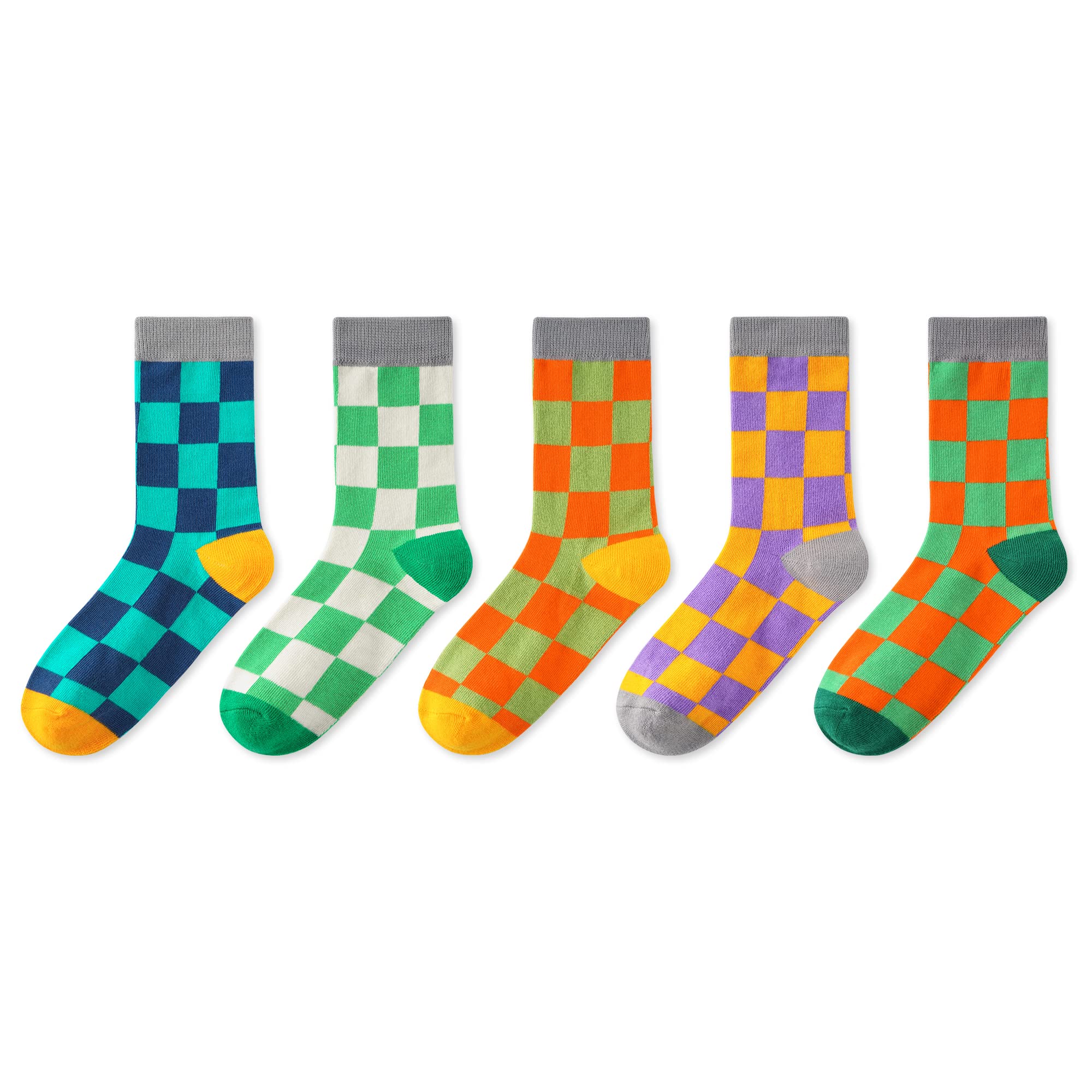 INNERSY Kids Boys Girls Cotton Socks - 5 Pairs Colorful Checkered Crew Socks for Teens | Soft Comfortable School & Casual Wear Socks for Boys and Girls