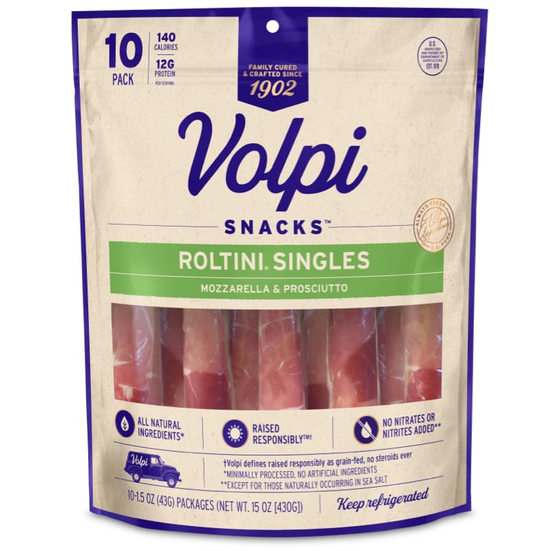 Volpi Snacks Roltini Mozzarella & Prosciutto - 10 Pack (15 oz) | Authentic Italian Cheese & Cured Meat Snacks | Perfect for Parties, Picnics & Charcuterie Boards