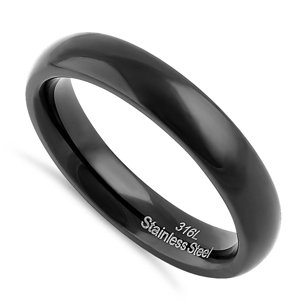 Premium 4mm Stainless Steel Black High Polish Band Ring for Men & Women - Durable Wedding, Engagement, or Fashion Jewelry Gift