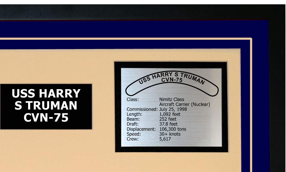 USS Harry S Truman CVN 75 Navy Ship Model - Blue Framed Display for Military Collectors & Navy Veterans | Perfect for Home Office, Man Cave, or Military Gift