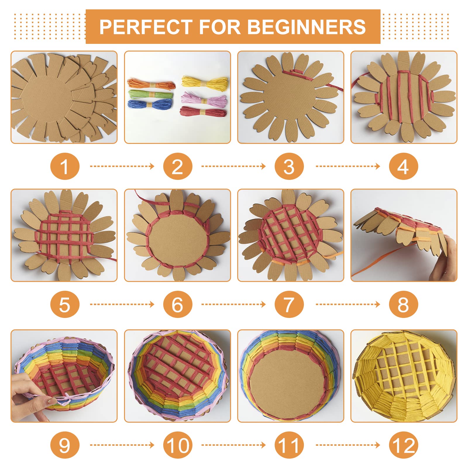 FREEBLOSS 12-Piece Basket Weaving Kit for Beginners - DIY Woven Bowl Making Set with Video Tutorial | Kids Arts & Crafts, Easter Basket Decorations | Perfect for Home Decor, Gift Making & Holiday Activities