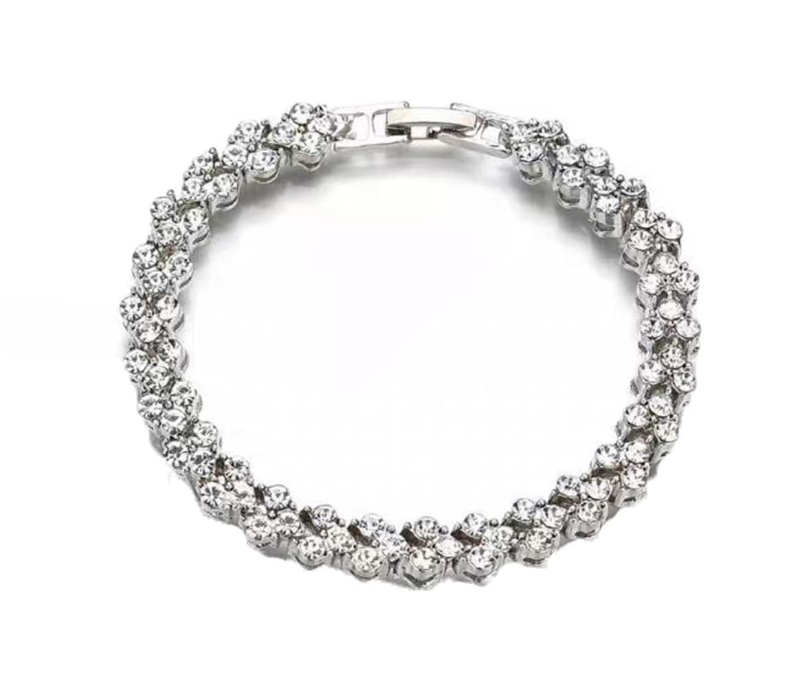 VNEWSCHI Roman Delicate Crystal Zircon Bracelet - Elegant Heart Chain Bracelet with Rhinestones | Perfect for Wedding, Bridal Jewelry, Anniversary Gifts & Special Occasions | Women's Fashion Accessories for Date Night, Party & Formal Events