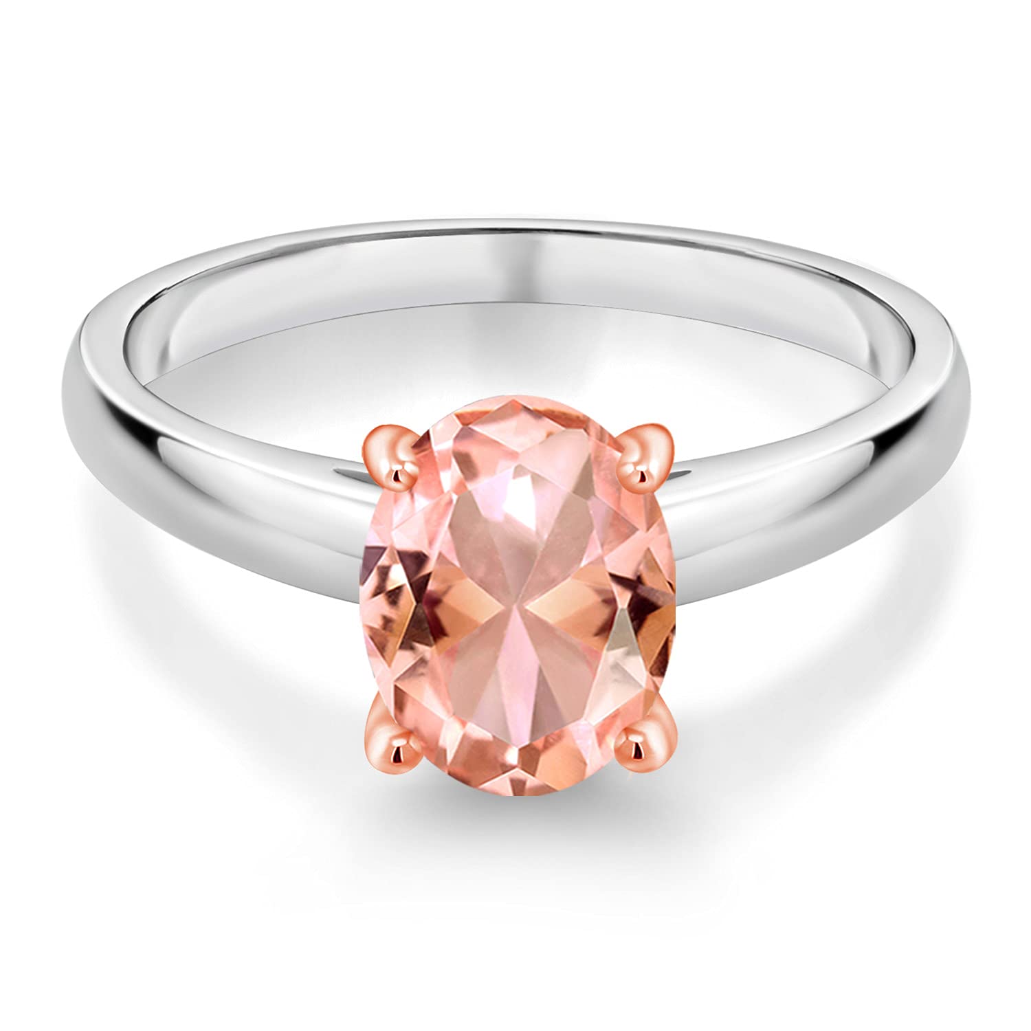 10K White Gold Peach Simulated Morganite Solitaire Engagement Ring for Women - 2.00 Cttw, Sizes 5-9 | Elegant Wedding, Proposal & Anniversary Jewelry Gift