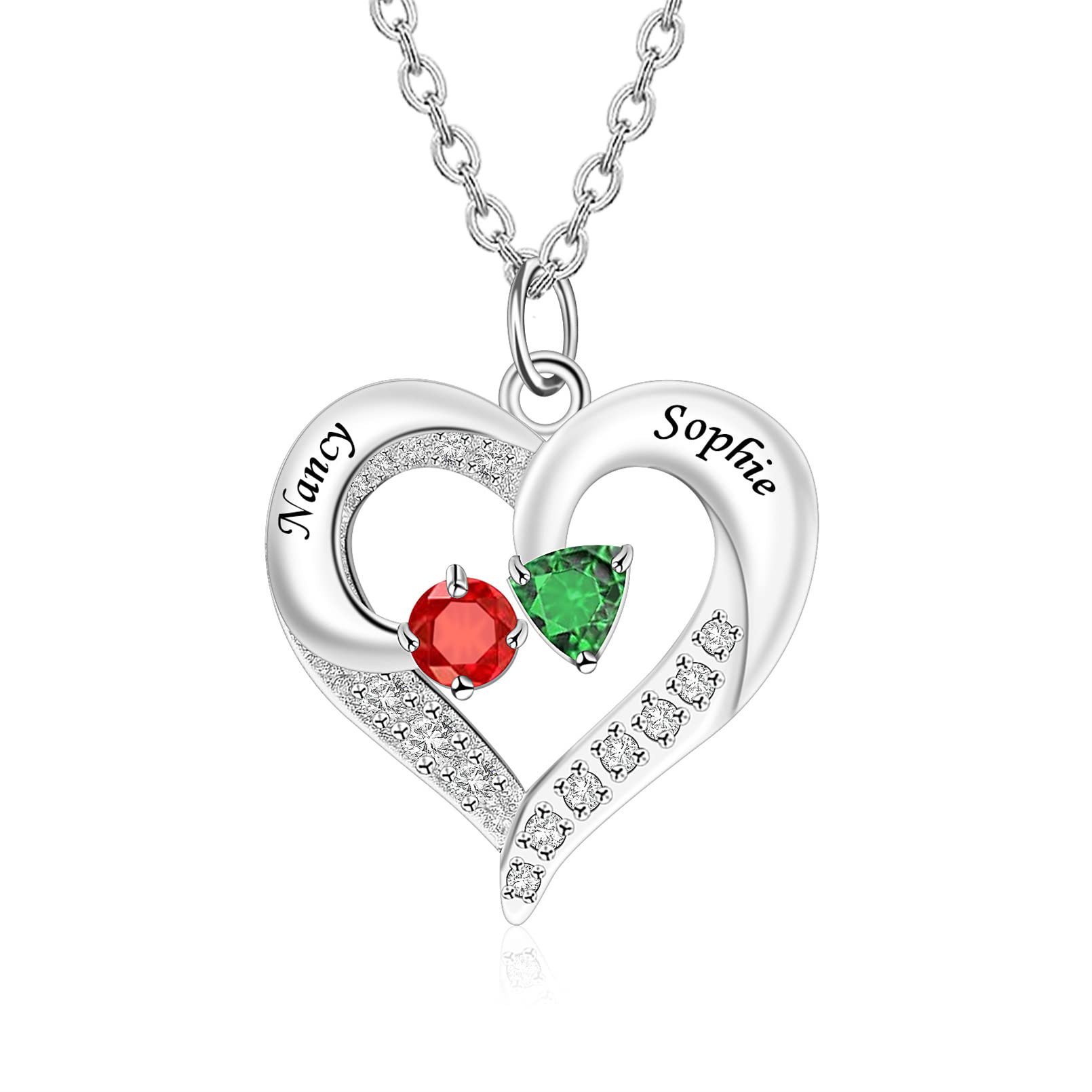 MissNaNa Personalized Birthstone Necklaces for Women - Custom Name Jewelry with 1-5 Names in Round, Triangle, Pentagon, Princess & Pear Cuts - Mother's Day, Anniversary & Birthday Gifts for Wife, Mom & Her Family