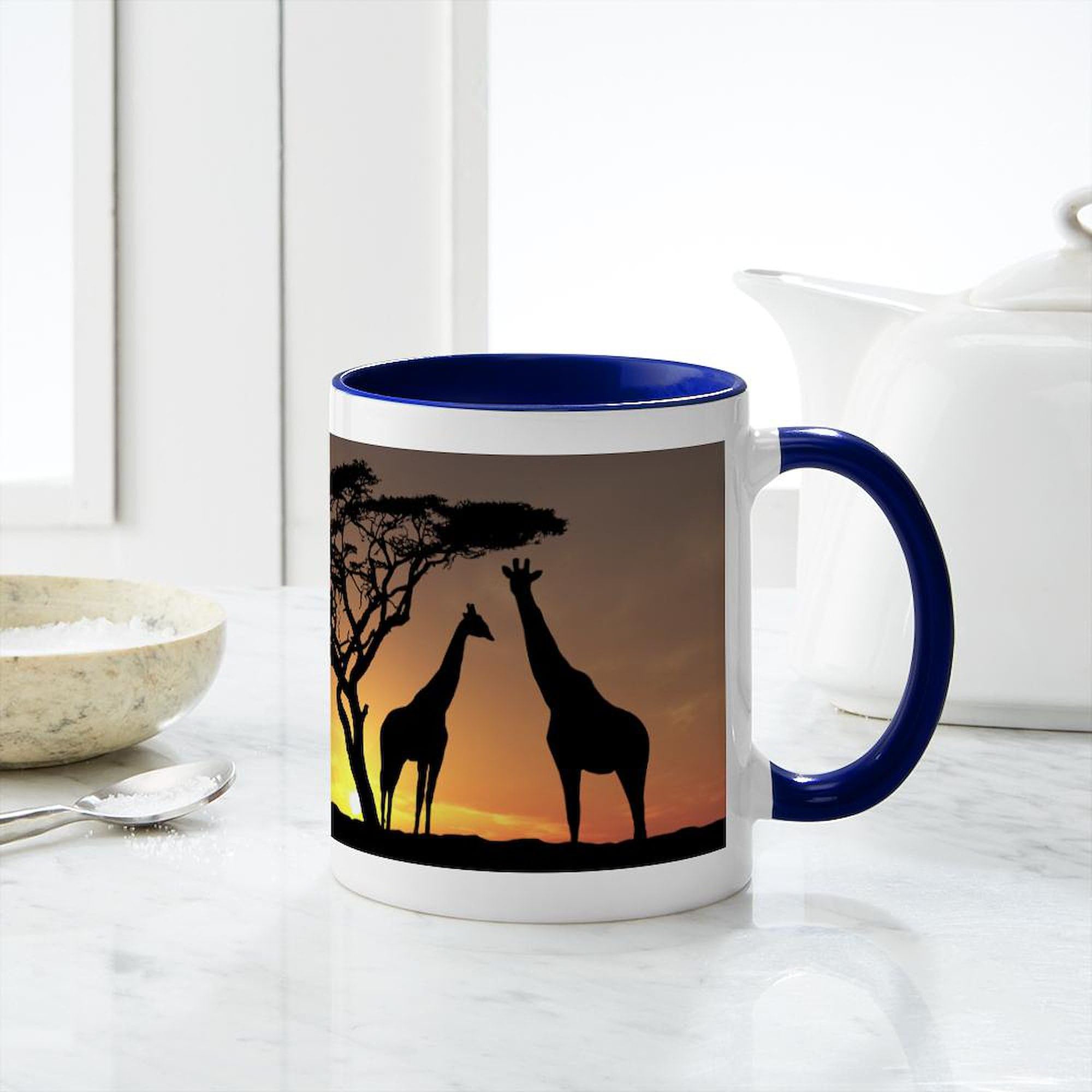 Giraffes In The Sunset Ceramic Coffee Mug 11 oz (325 ml) - Perfect for Tea, Hot Chocolate & Office Use - Durable & Dishwasher Safe