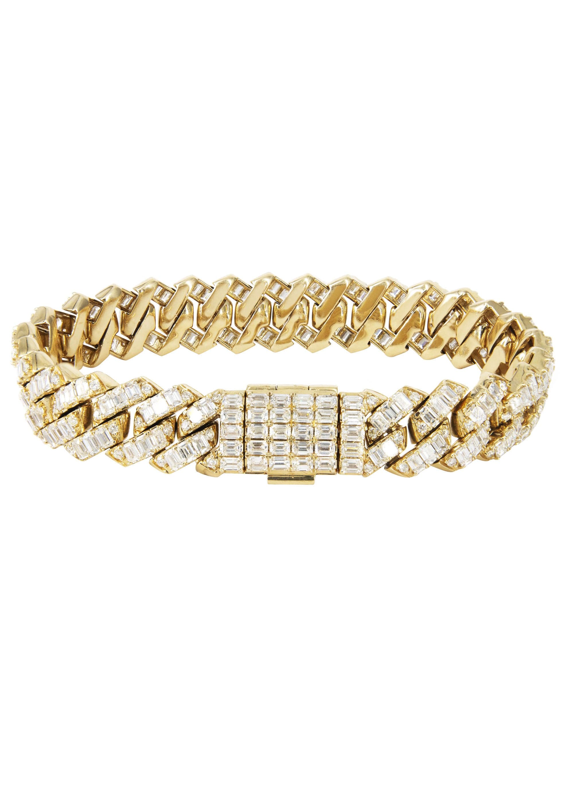 14K Gold Iced Out Baguette Diamond Miami Cuban Link Bracelet - 66.28 Grams, 21.45 Carats | Luxury Hip Hop Jewelry for Men & Women | Perfect for Parties, Gifts & Special Occasions