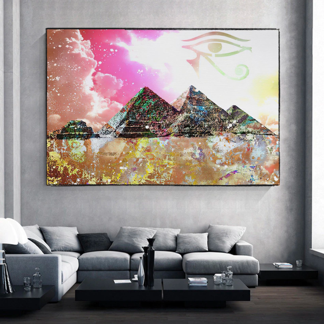 Egyptian Pyramids Canvas Wall Art - Handmade Egyptian Decor for Living Room, Bedroom & Office | Unique Home & Office Decorations