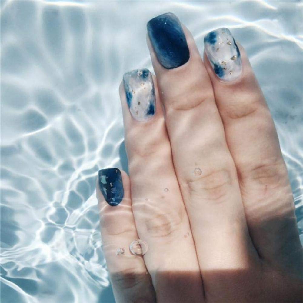 24Pcs False Nails for Women - Marble Blue Ocean Smudge Design Fake Nails, DIY Artificial Nail Tips for Manicure & Nail Art | Perfect for Parties, Weddings, and Daily Wear