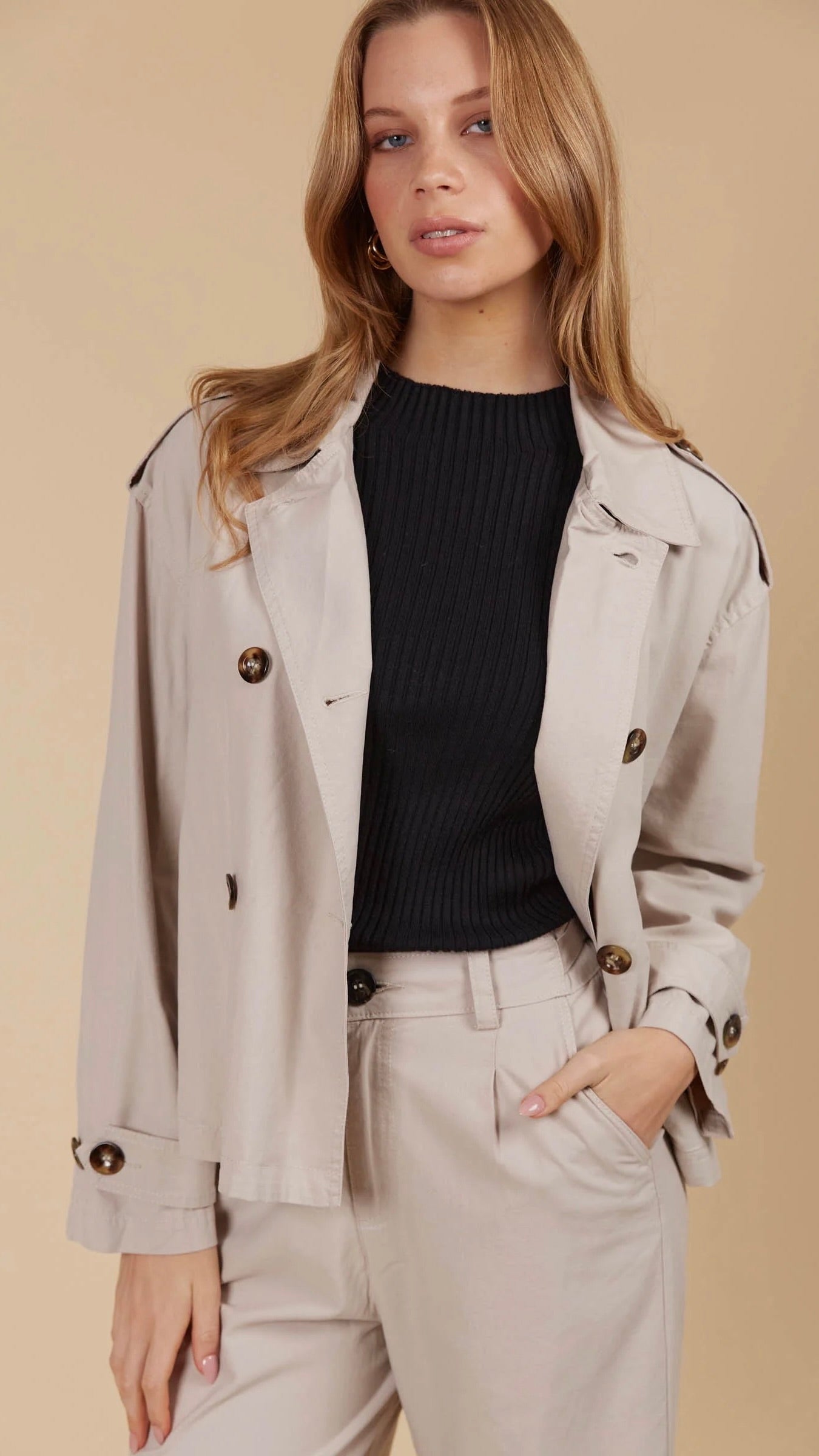 Freya Crop Trench Canvas Jacket - Women's Lightweight Water-Resistant Outerwear for Spring & Fall | Perfect for Casual Outings, Travel & Street Style Fashion