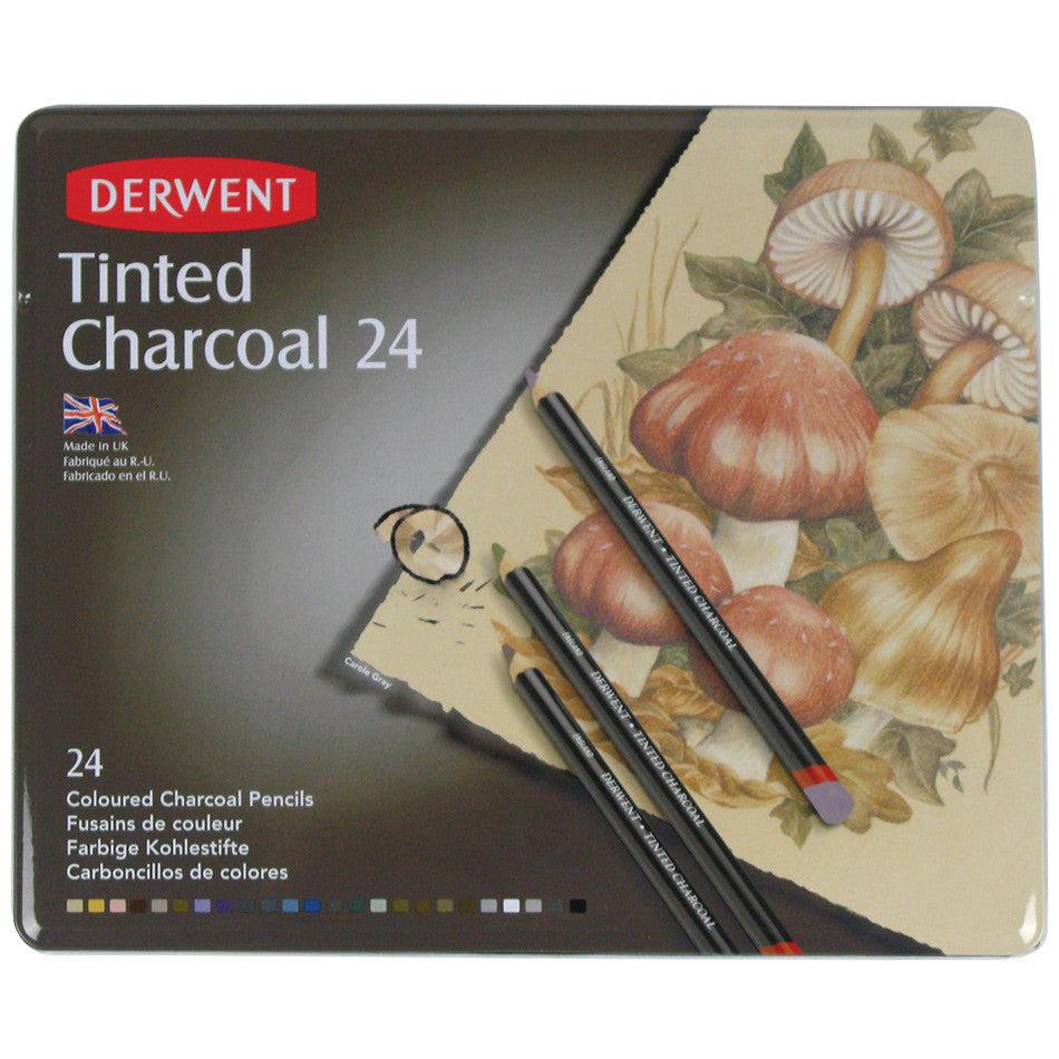 Derwent Tinted Charcoal Pencils - 24-Piece Set in Tin Box for Artists & Sketching - Perfect for Drawing, Shading & Mixed Media Art Projects
