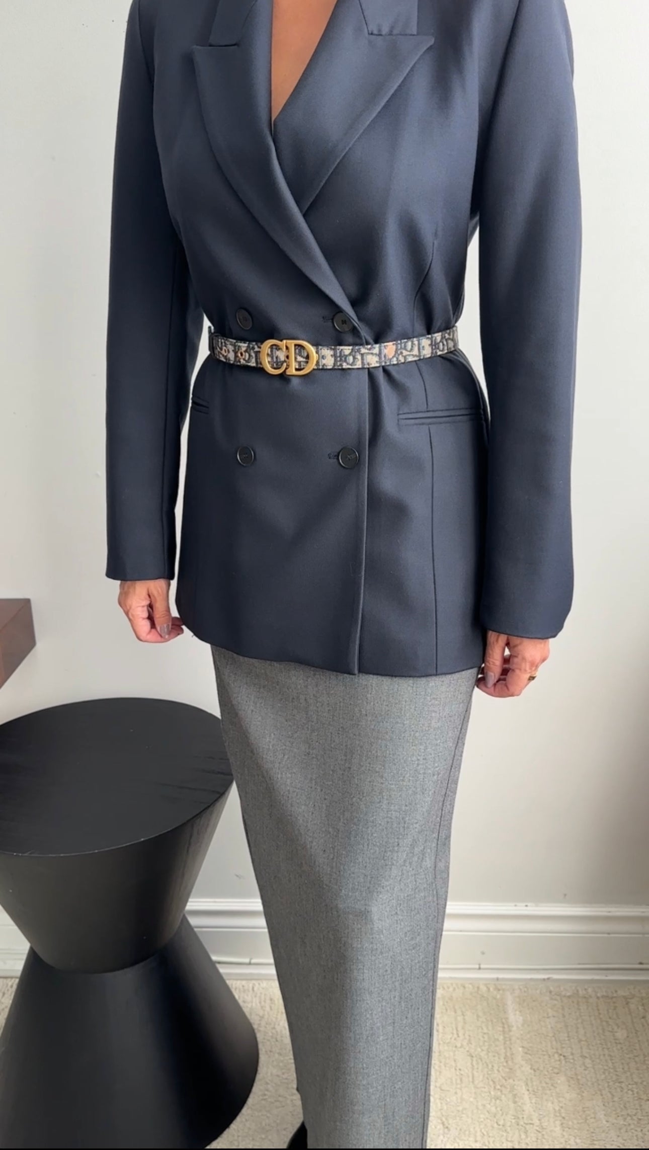 Christian Dior Oblique Navy Canvas Saddle Belt 80 - Luxury Designer Waist Belt for Women | Perfect for Casual Outfits, Jeans & Dresses