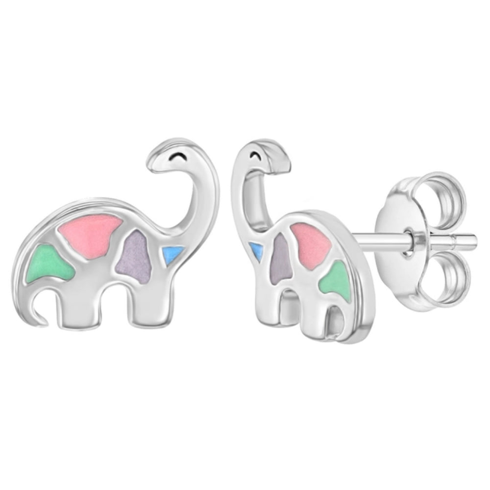 Kids' Sterling Silver Dinosaur Enamel Stud Earrings - Hypoallergenic Jewelry for Girls & Boys - Perfect for Birthday Gifts, School Accessories & Everyday Wear