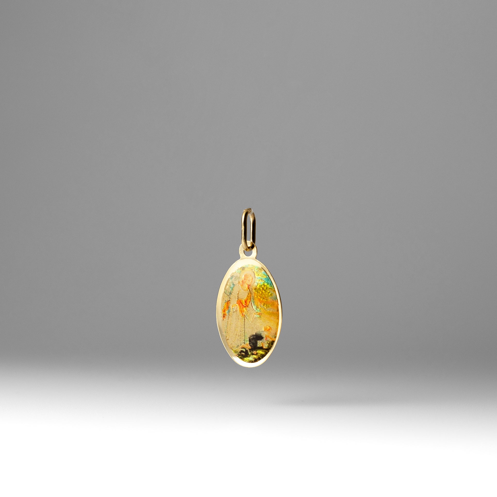 Gold Guardian Angel Enamel Oval Pendant Necklace PT3136 - Elegant Religious Jewelry Gift for Women, Perfect for Baptism, Confirmation & Special Occasions
