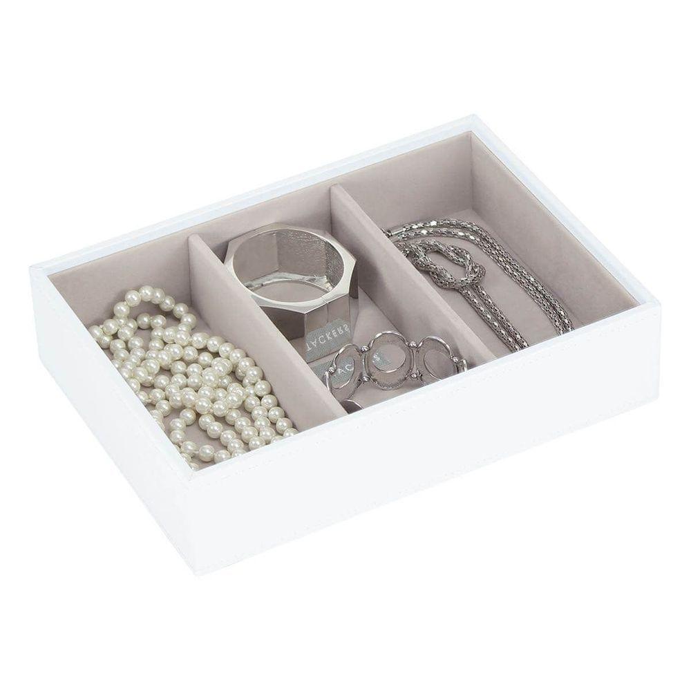 Stackers Classic 3-Compartment Deep Jewelry Tray - White | Premium Jewelry Organizer for Rings, Earrings & Necklaces | Perfect for Dresser, Vanity & Travel Use