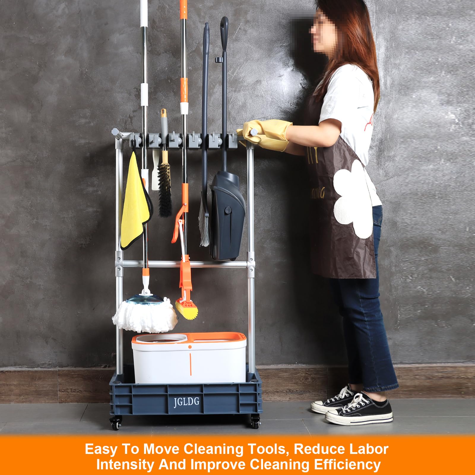 JGLDG Wall Mounted Mop and Broom Holder - Space Saving Cleaning Tool Organizer with Strong Adhesive for Kitchen, Bathroom & Garage Storage