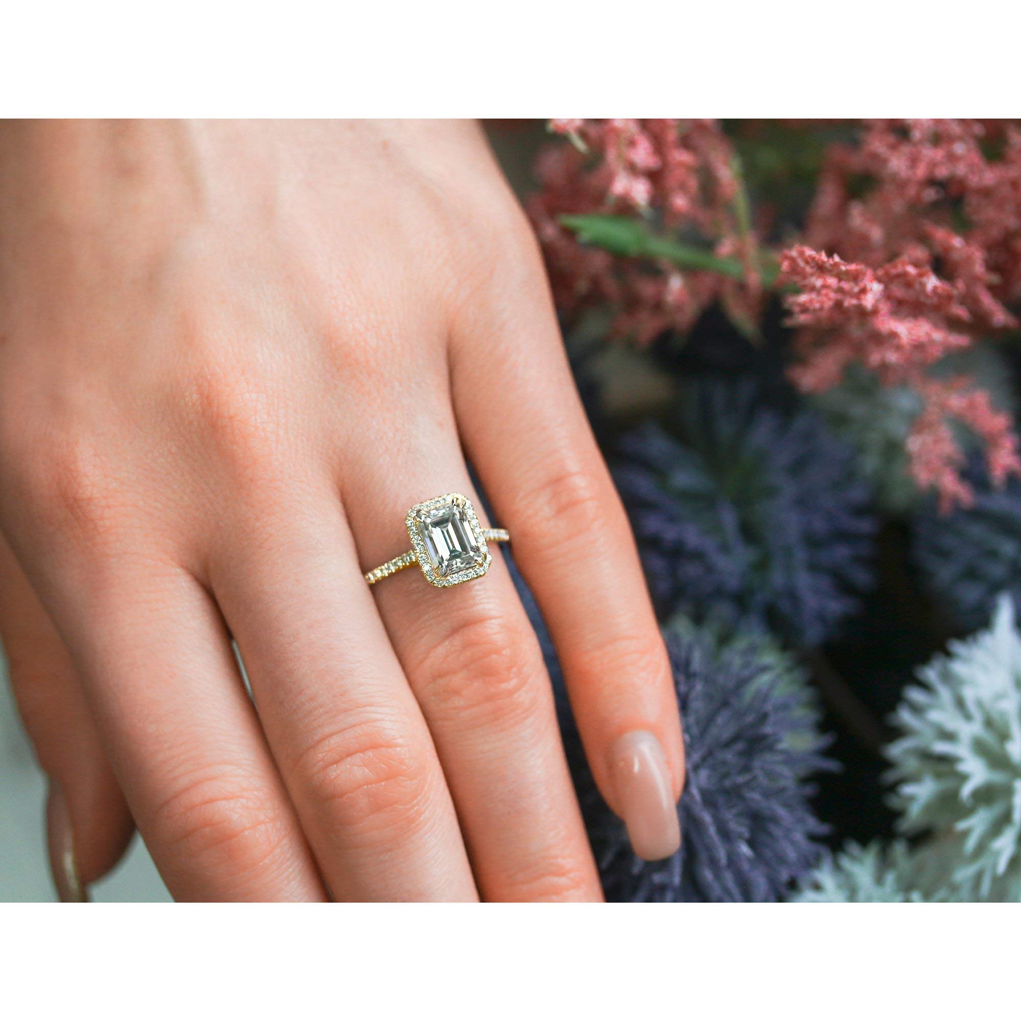 1.75ct Emerald Cut Moissanite & Lab Diamond Halo Engagement Ring for Women - Elegant Wedding, Anniversary, or Proposal Jewelry Gift