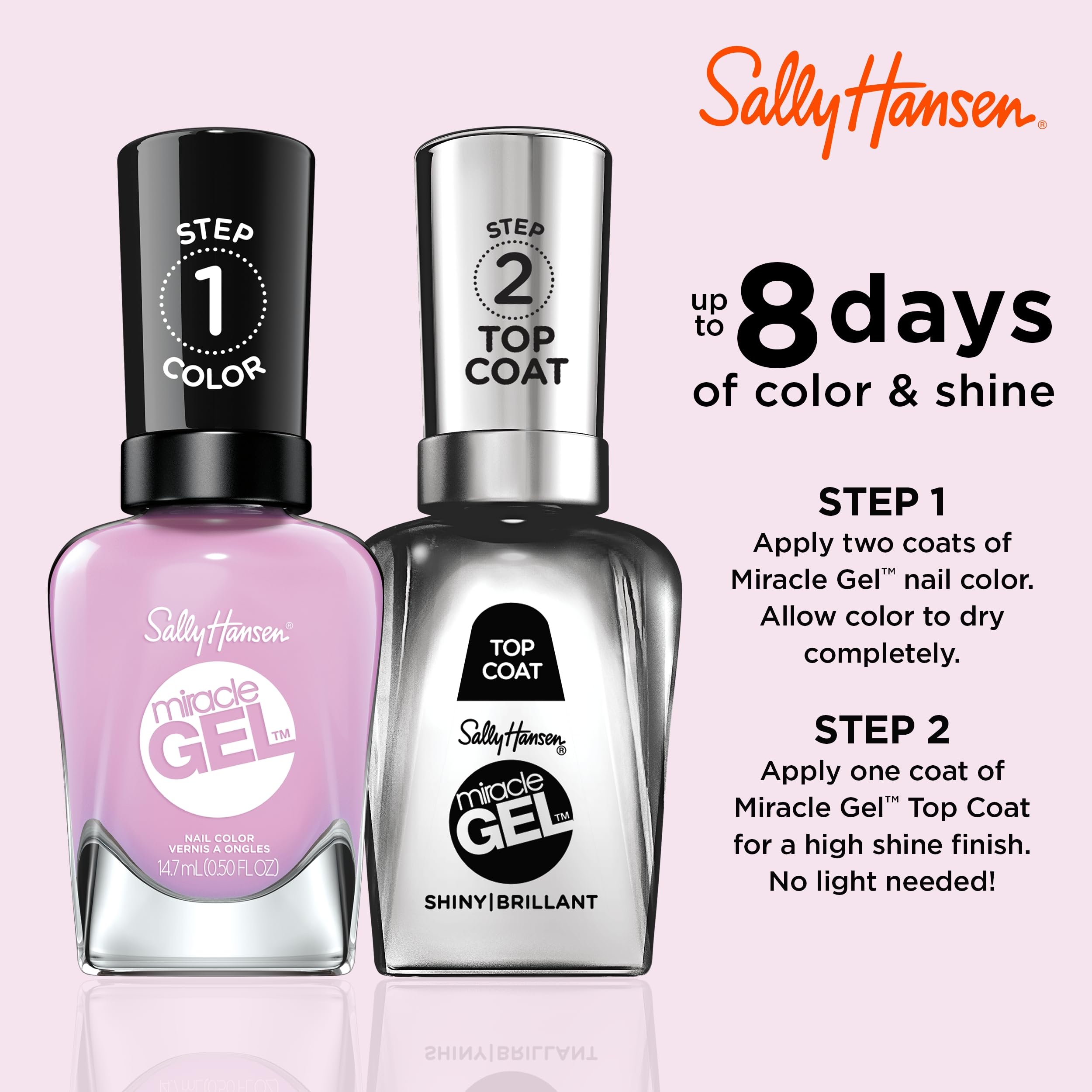 Sally Hansen Miracle Gel Nail Polish - Orchid Ing Aside, Long Lasting Gel-Like Formula, No UV Lamp Needed, Pink Nail Polish for Women - Perfect for Manicures, Pedicures & Everyday Wear