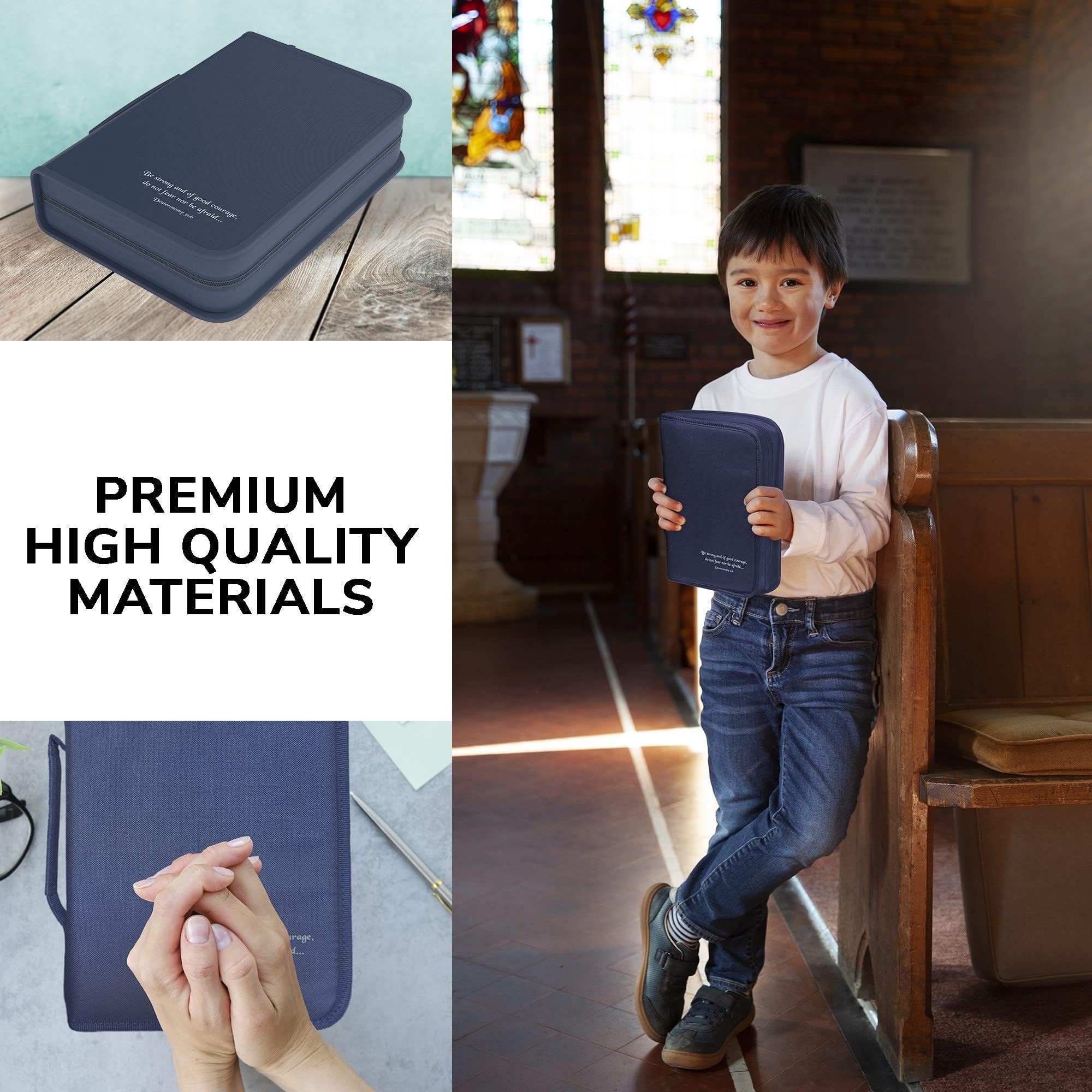 DEHITE Premium Bible Cover Case for Women & Men - Zippered Pocket & Pen Slots - Durable Fabric Bible Bag - Perfect Religious Gift for Church, Bible Study & Travel