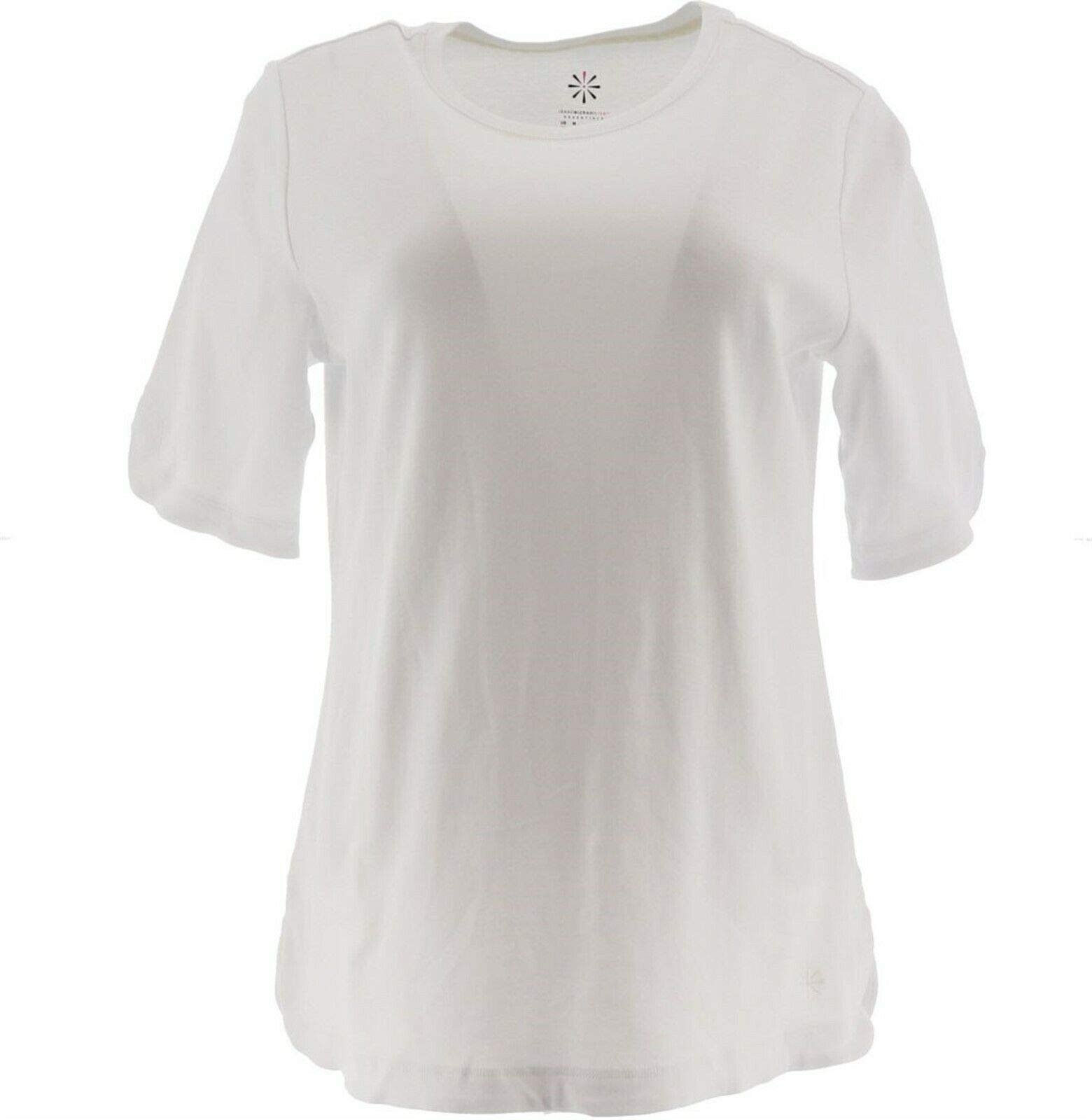 Isaac Mizrahi Essentials Elbow Sleeve Crew Neck Top for Women | Casual & Comfortable T-Shirt | Perfect for Everyday Wear, Layering & Outfit Styling