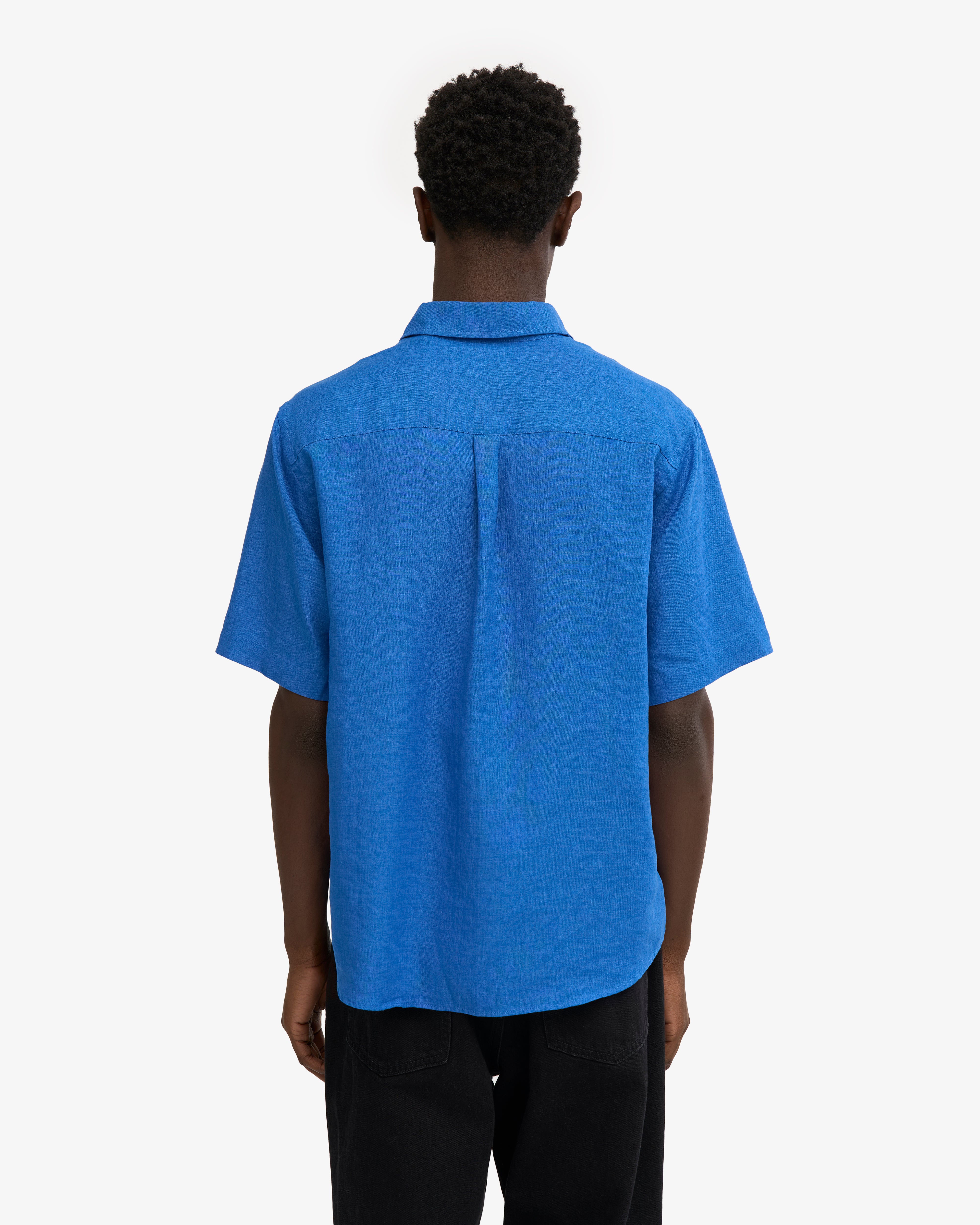 Premium Linen Short Sleeve Shirt for Men - Breathable & Comfortable Summer Casual Wear in Pacific Blue - Perfect for Beach Outings, Vacations & Outdoor Activities