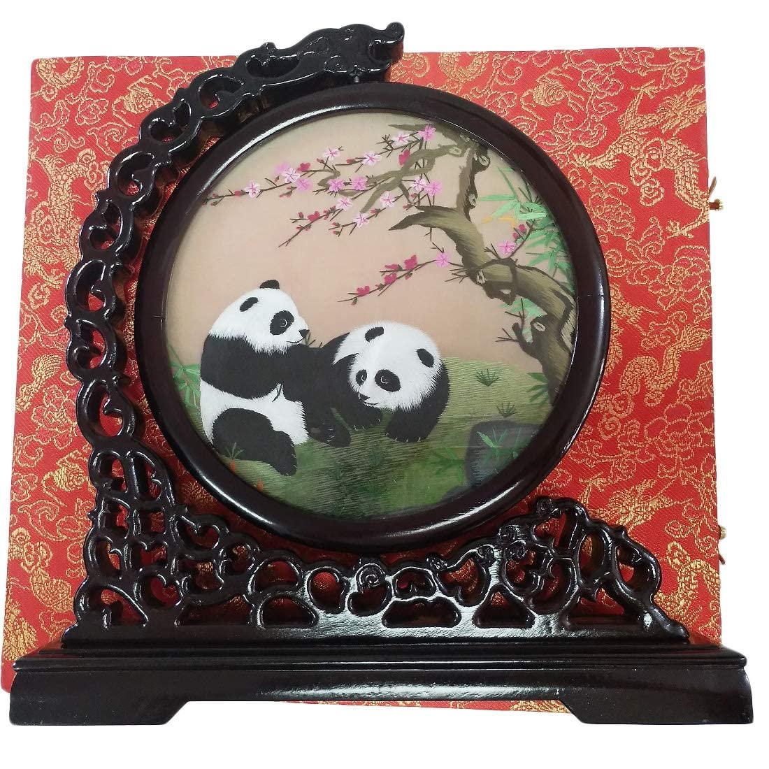 WEALTHCOMING Double-Sided Silk Embroidery Art - Panda Painting Circle Design for Home & Office Decor | Elegant Wall Hanging for Living Room, Bedroom, or Gift