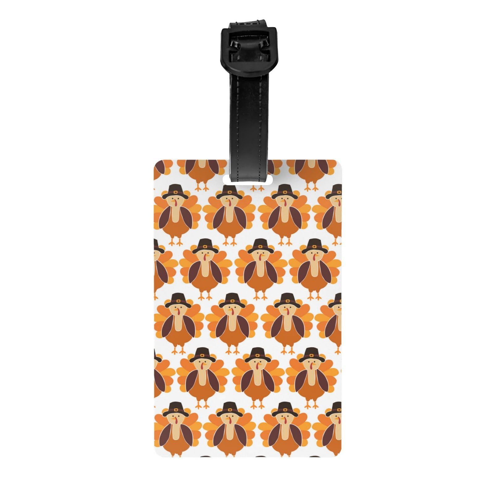 Thanksgiving Turkey Harvest Pattern PVC Luggage Tags - Durable Suitcase ID Tags with Privacy Cover for Travel Bags, Backpacks & Suitcases | Perfect for Holiday Travel, Family Trips & Autumn Vacations