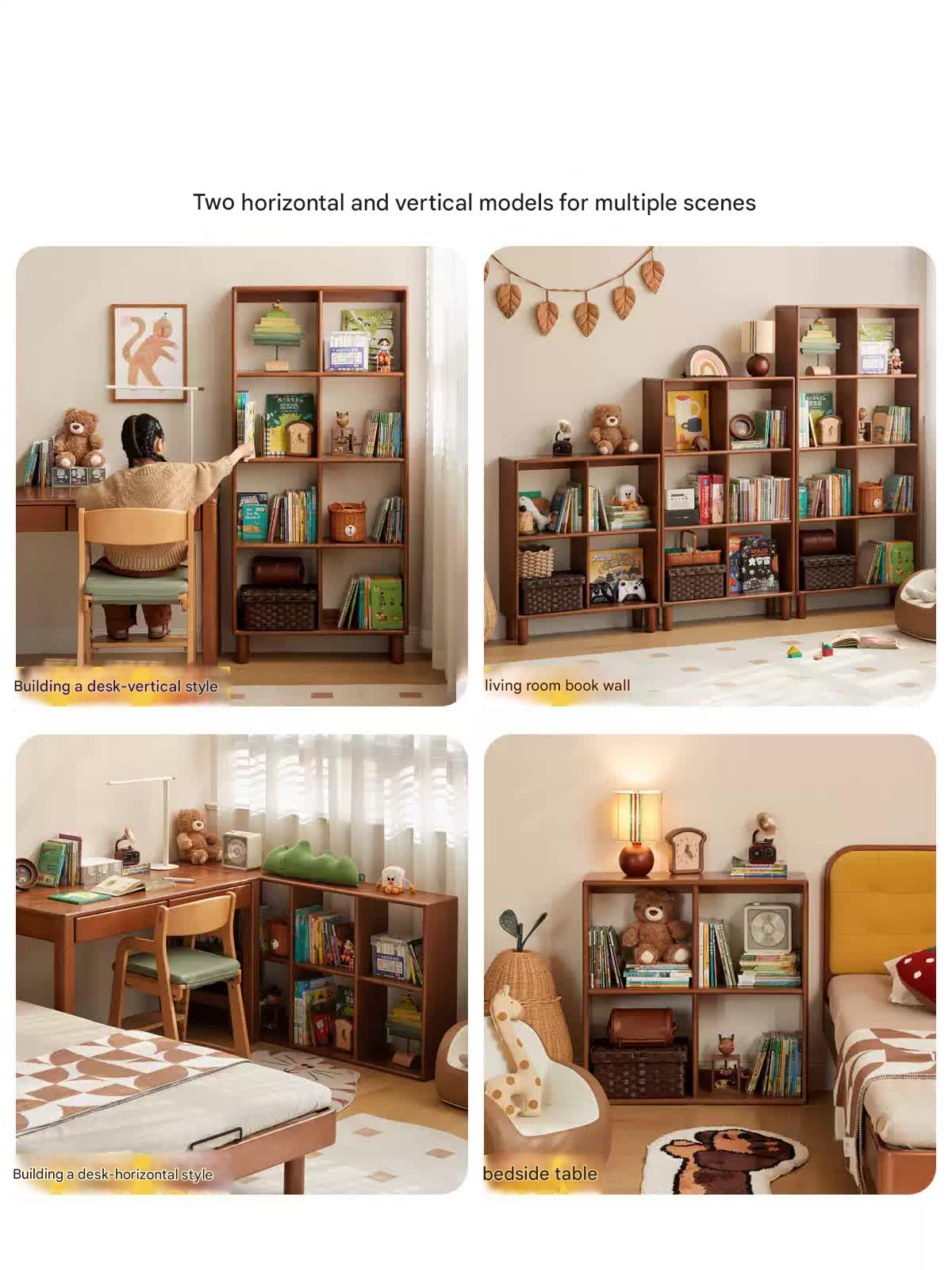 Vintage Poplar Solid Wood Kids Bookshelf - Retro Lattice Design Bookshelf for Children's Room, Nursery, Playroom & Classroom Organization