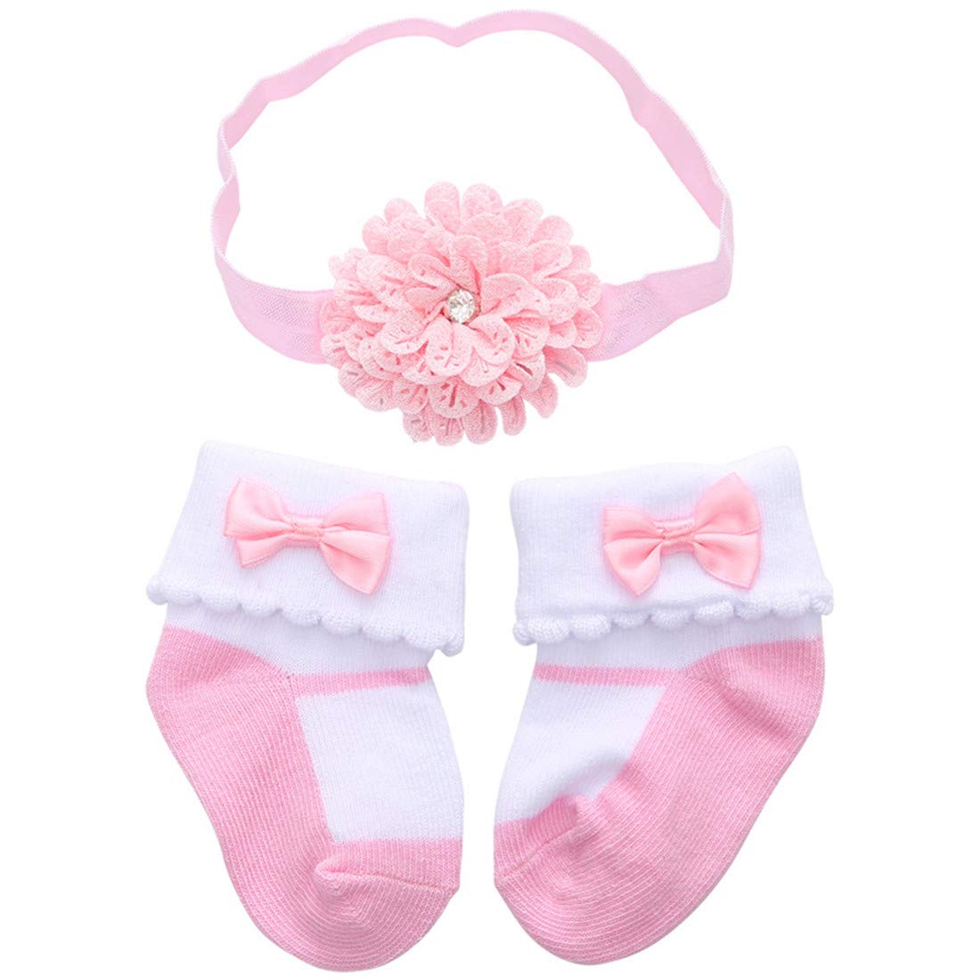 Baby Girl Socks with Hair Bows - 6 Pairs Soft Cotton Toddler Socks for 0-24 Months - Cute Infant Socks for Everyday Wear, Photo Shoots & Special Occasions