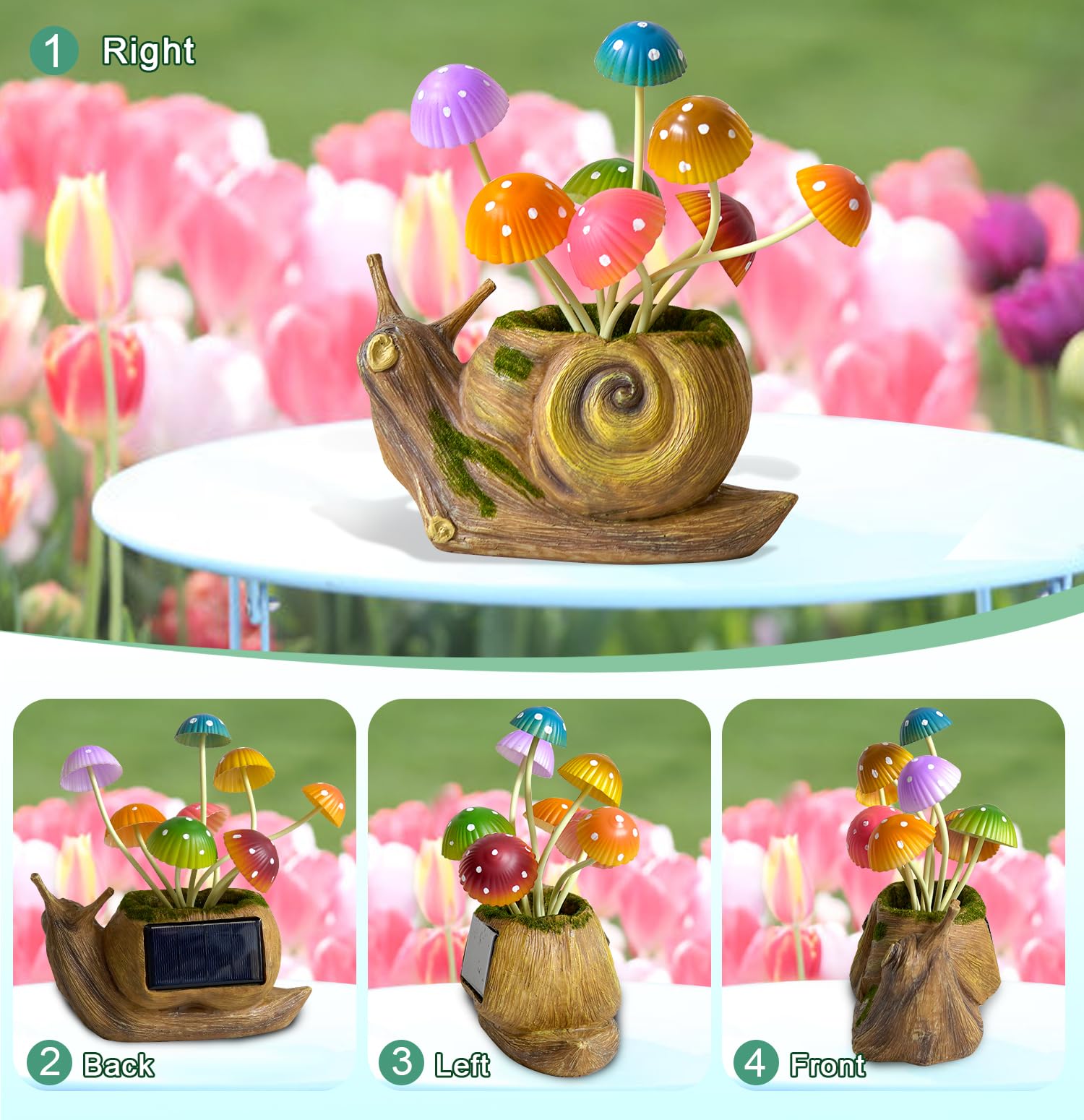 Solar Powered Garden Lights - Cute Snail & Mushroom LED Outdoor Decor for Patio, Yard, Lawn | Waterproof Solar Lights for Garden, Pathway, Backyard | Unique Birthday Gifts for Women, Mom | Perfect for Fairy Gardens, Porch Decor & Landscape Lighting