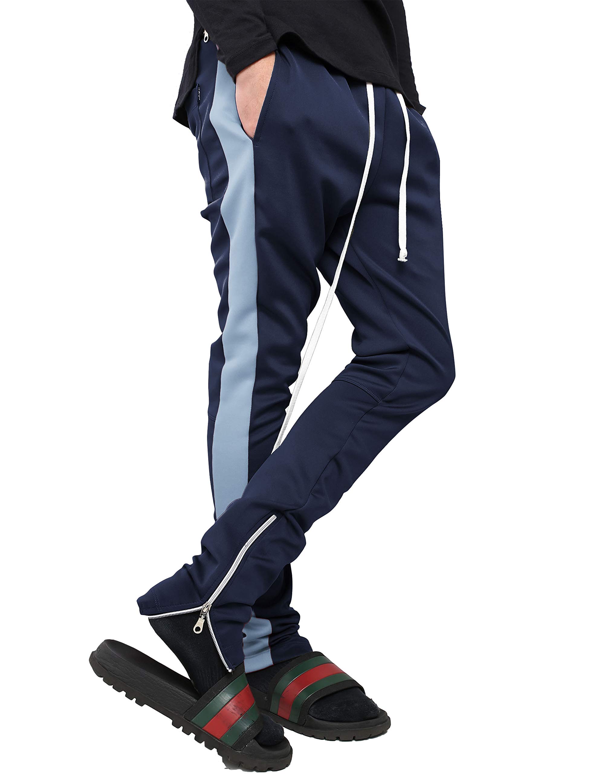 Men's Skinny Fit Striped Jogger Pants - Stretch Elastic Track Pants for Running, Gym & Casual Wear