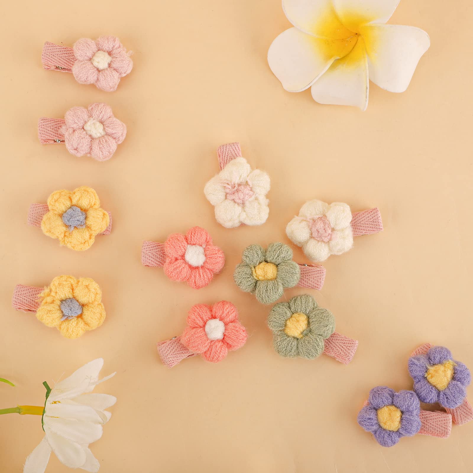 12PCS Baby Hair Clips Set - Soft Plush Flower Hairpins for Girls, Cute Hair Accessories for Toddlers & Infants - Perfect for Parties, Photos & Daily Styling