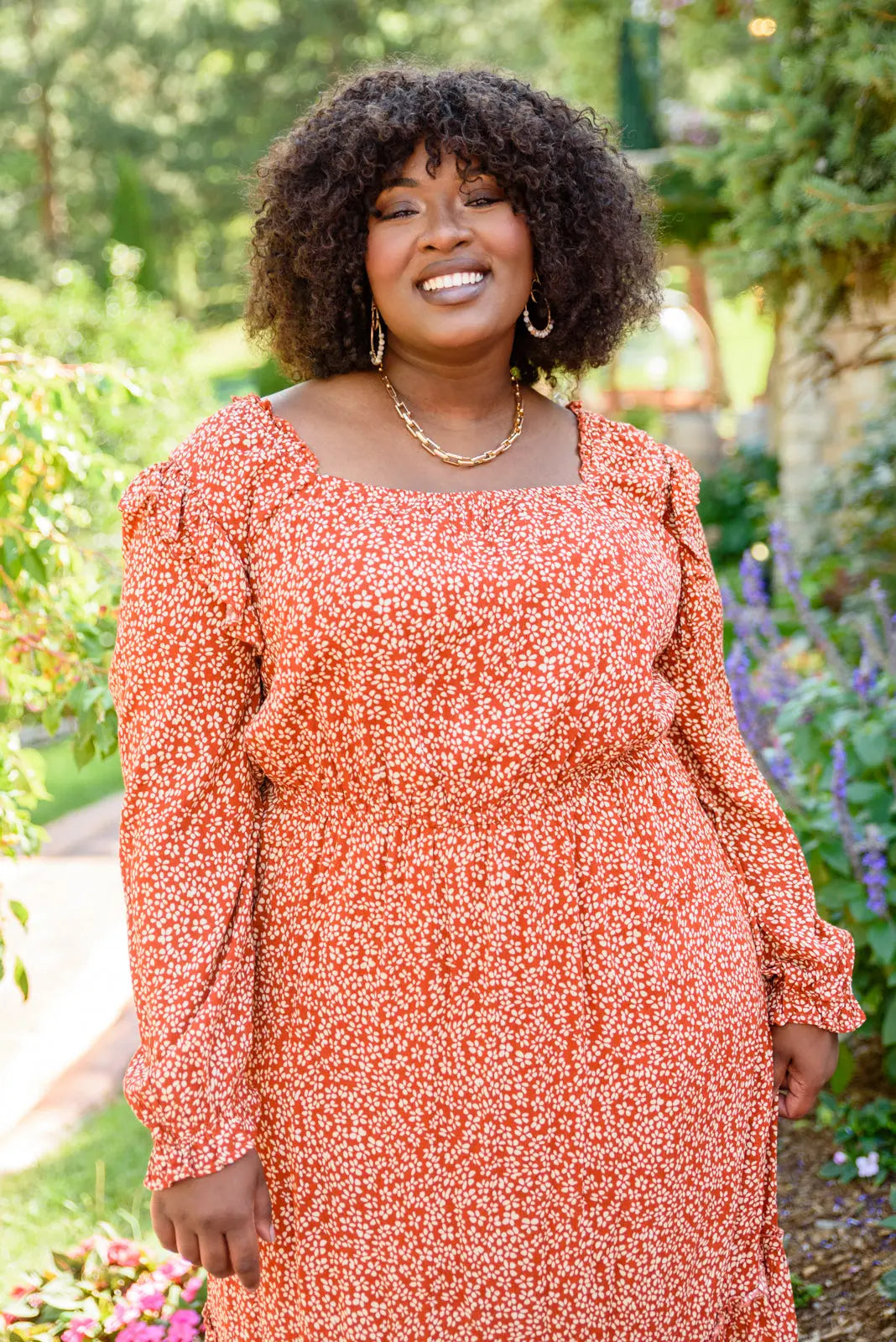 First Kiss Long Sleeve Maxi Dress in Rust - Elegant Boho Fall Dress for Women | Perfect for Weddings, Date Nights & Autumn Photoshoots