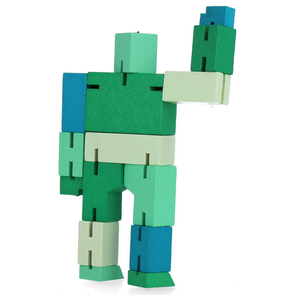 Cubebot Micro Green Multi - Compact Wooden Puzzle Robot Toy for Kids & Adults - Perfect for Office Desk Decor, Stress Relief, and Creative Play