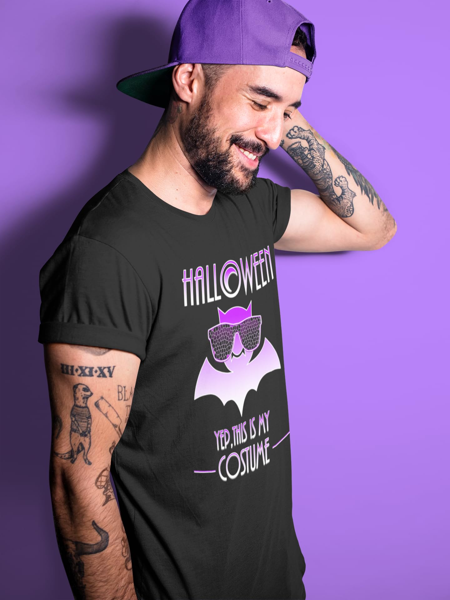 Men's Halloween T-Shirt with Purple Bat Design - Spooky Halloween Shirts for Adults - Perfect for Costume Parties, Trick or Treating & Halloween Events